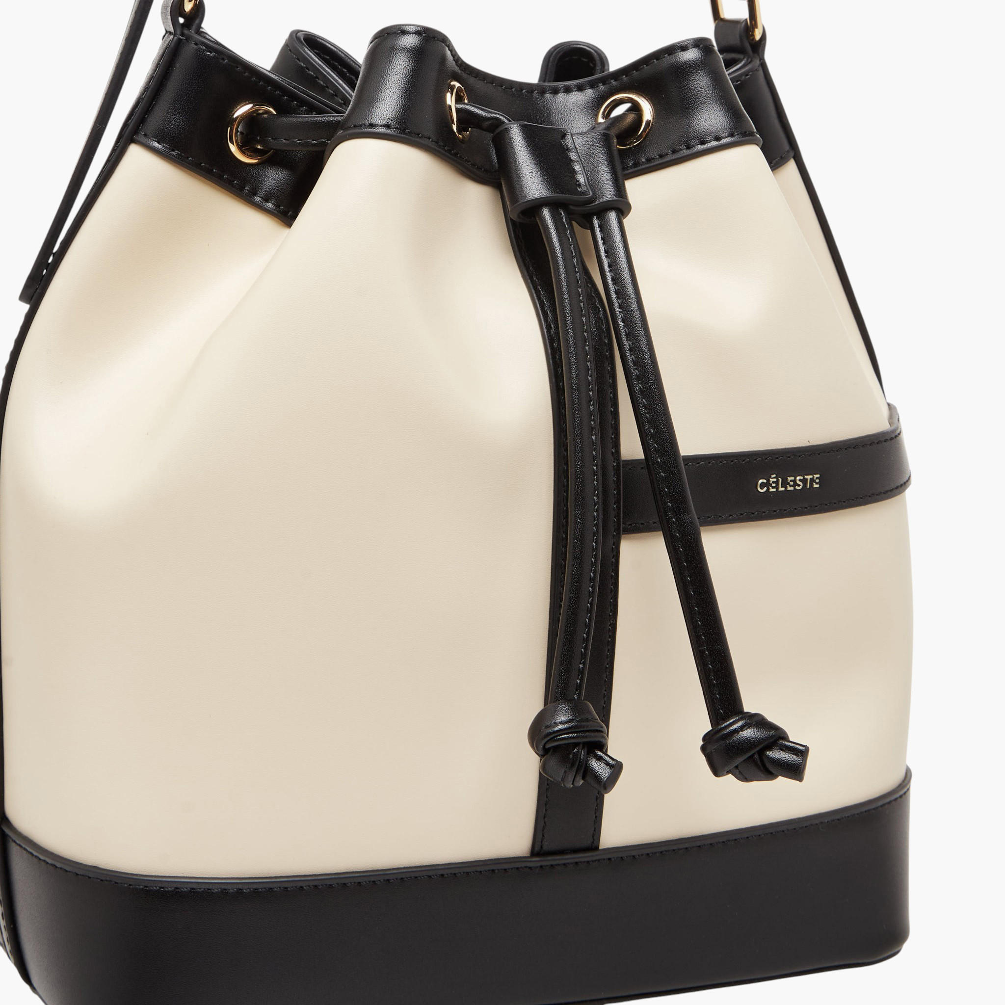 Celeste Panelled Bucket Bag with Drawstring Closure-women-bagsandwallets-handbags-image-5
