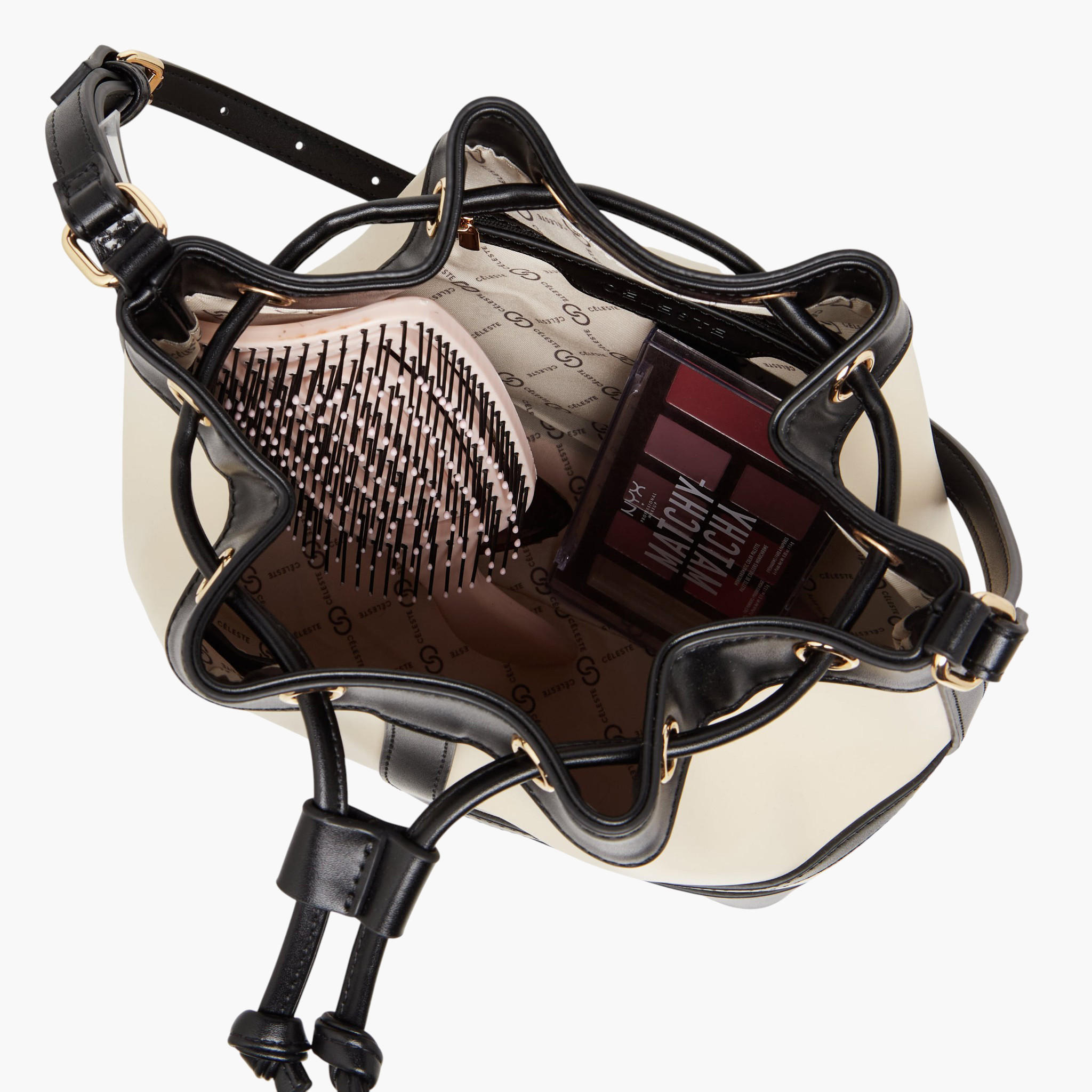 Celeste Panelled Bucket Bag with Drawstring Closure-women-bagsandwallets-handbags-image-8