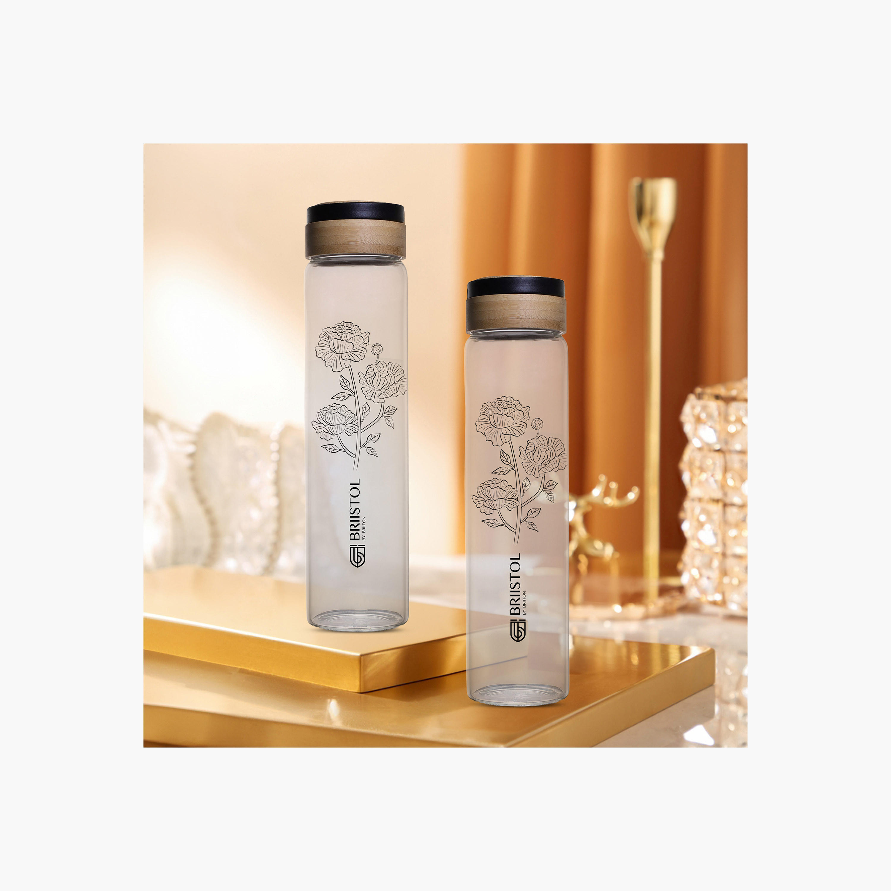 قارورة مياه زجاجية بطبعات زهور من بريتون - 750 مل-household-dining-drinkserveware-bottles-image-1