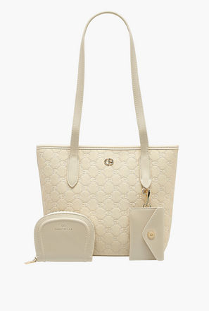 Chrisbella Embroidered Tote Bag with Detachable Pouch and Wallet-women-image-1