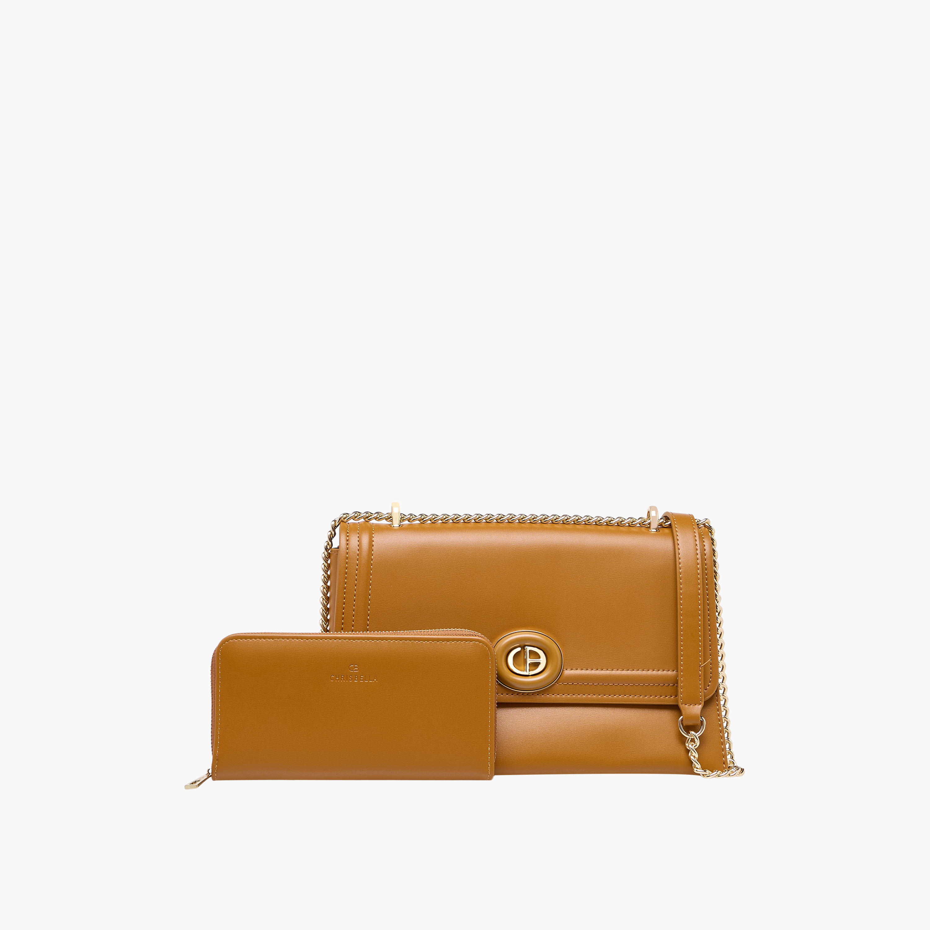 Chrisbella Monotone Crossbody Bag with Chain Strap and Zip-Around Wallet-women-bagsandwallets-handbags-image-1