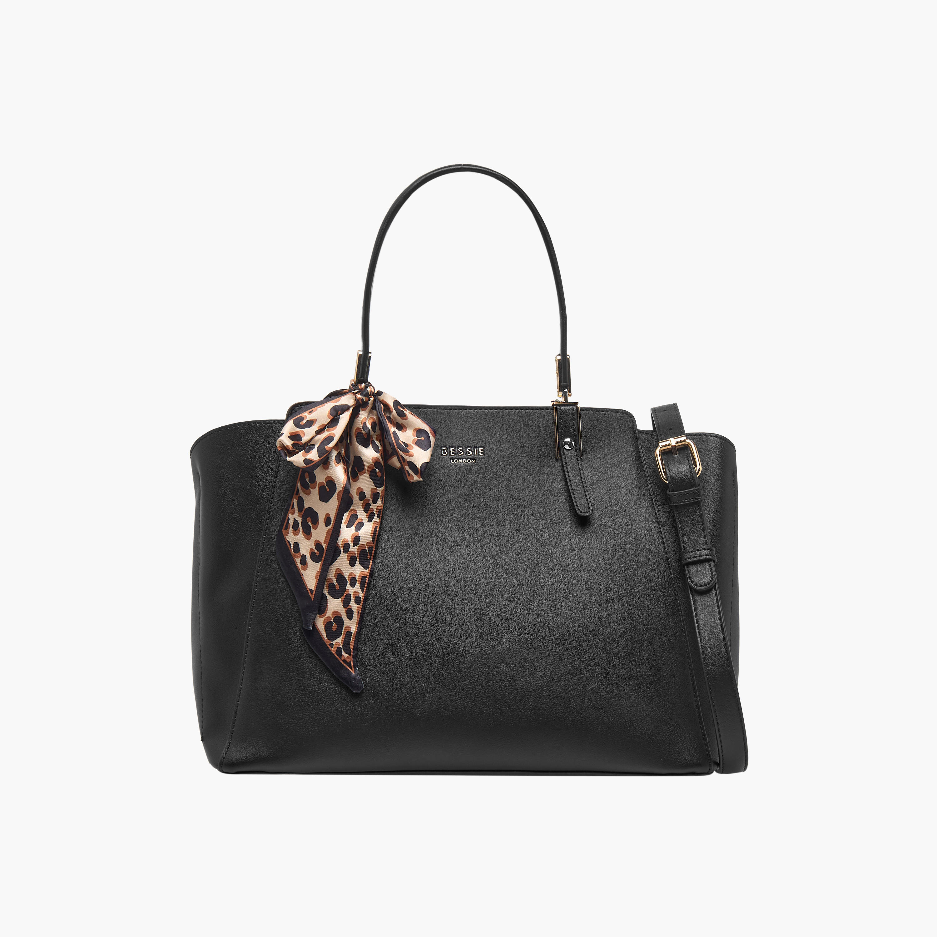 Bessie London Textured Tote Bag with Printed Scarf-women-bagsandwallets-handbags-image-1