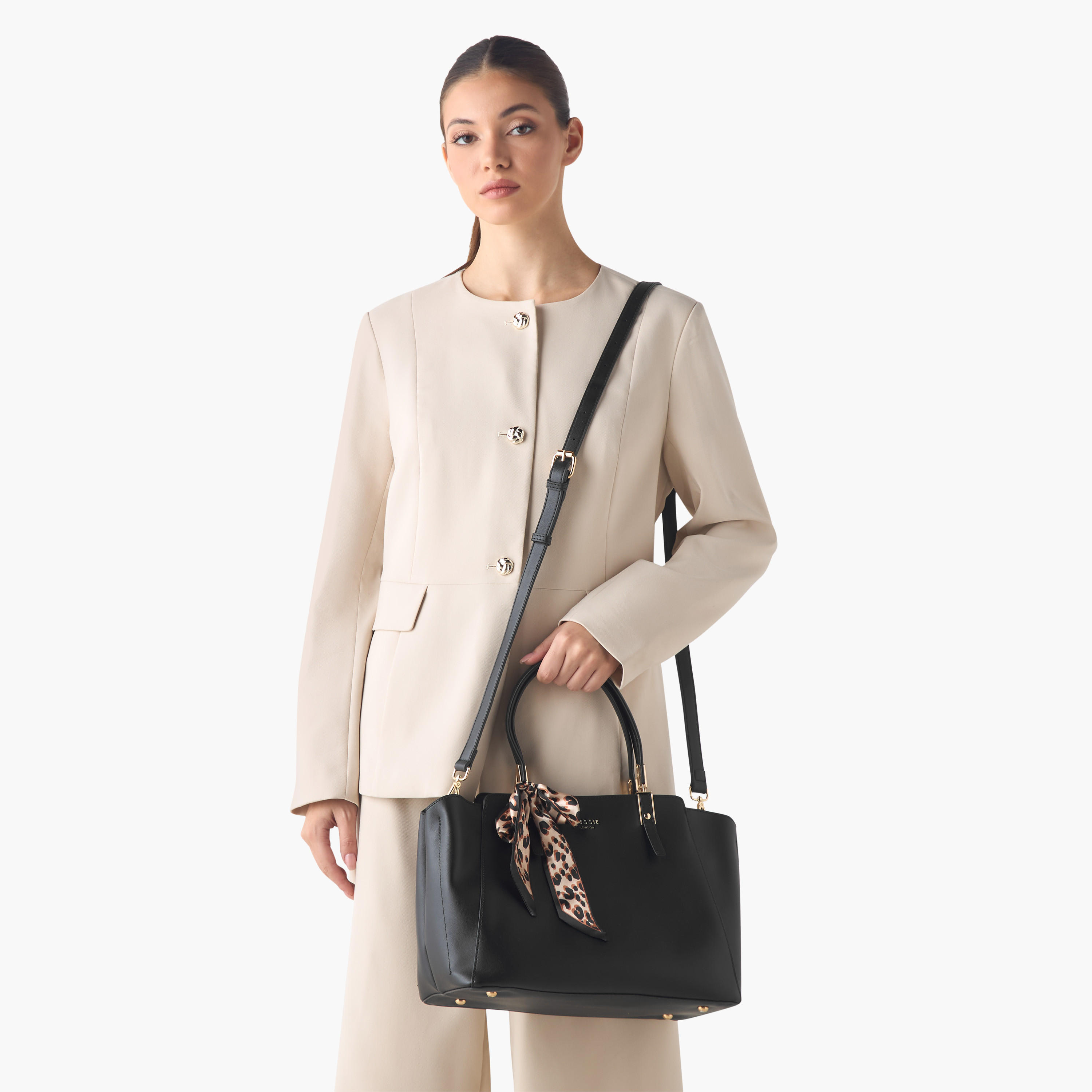 Bessie London Textured Tote Bag with Printed Scarf-women-bagsandwallets-handbags-image-2