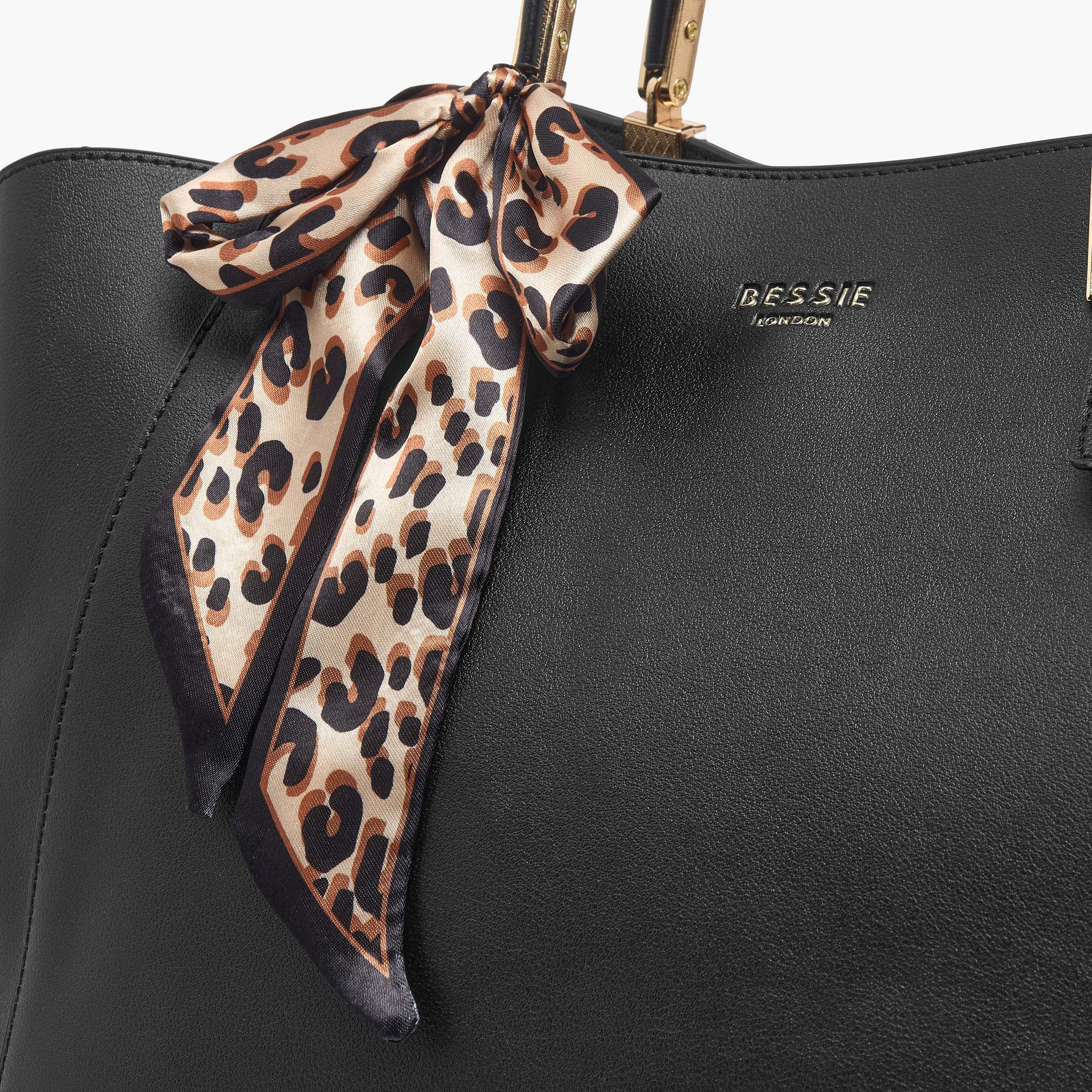 Bessie London Textured Tote Bag with Printed Scarf-women-bagsandwallets-handbags-image-5