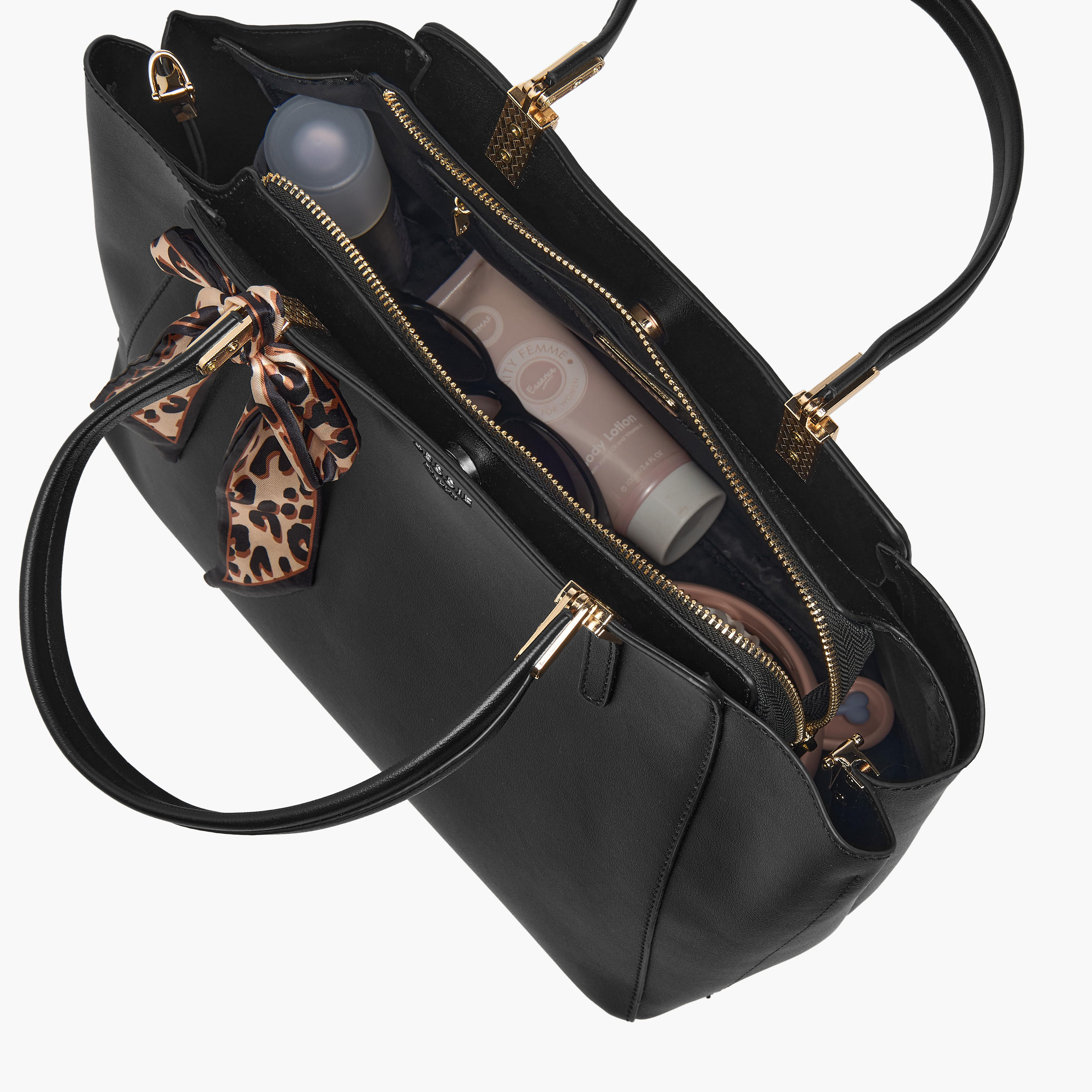 Bessie London Textured Tote Bag with Printed Scarf-women-bagsandwallets-handbags-image-9