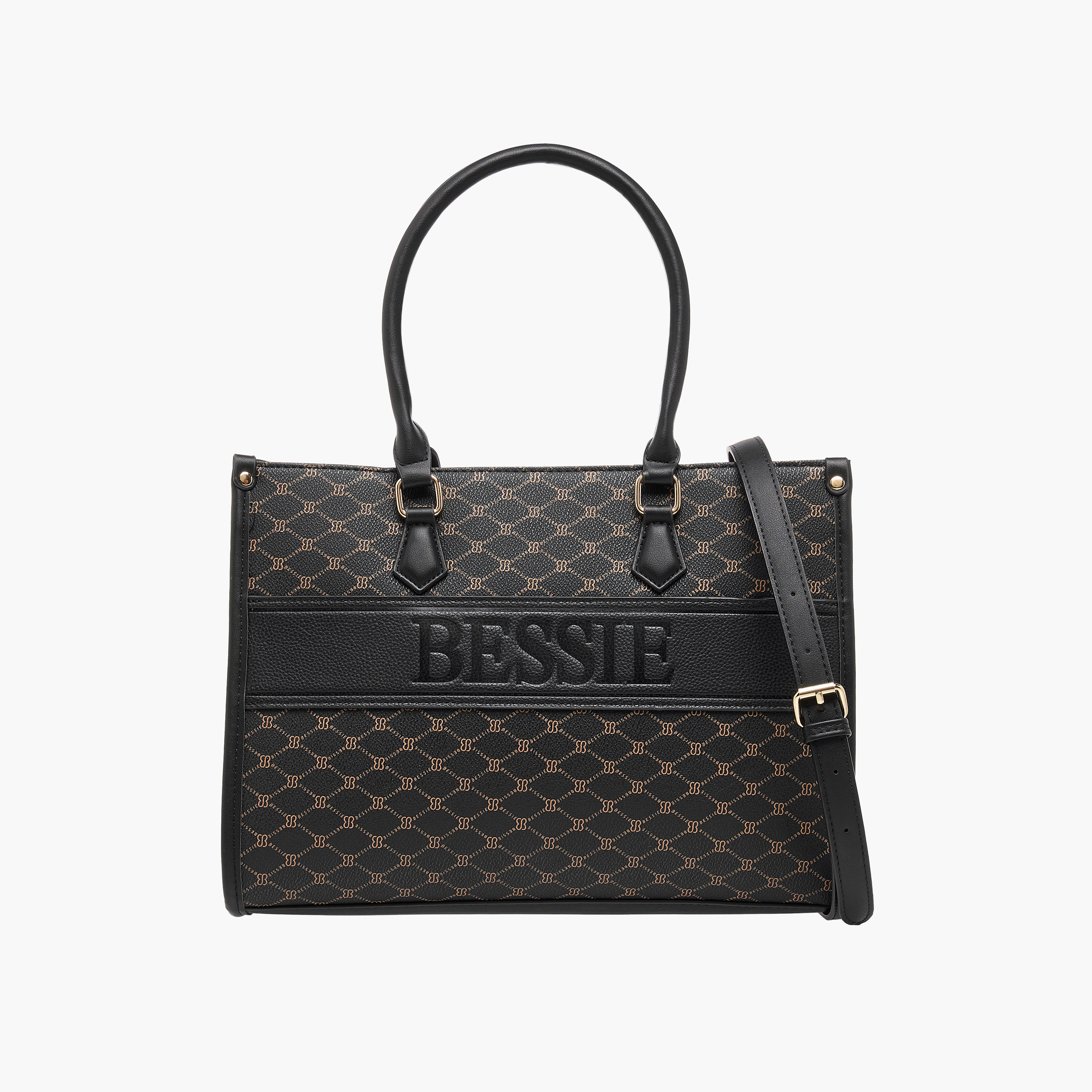 Bessie London Monogram Print Tote Bag with Detachable Strap-women-bagsandwallets-handbags-image-1