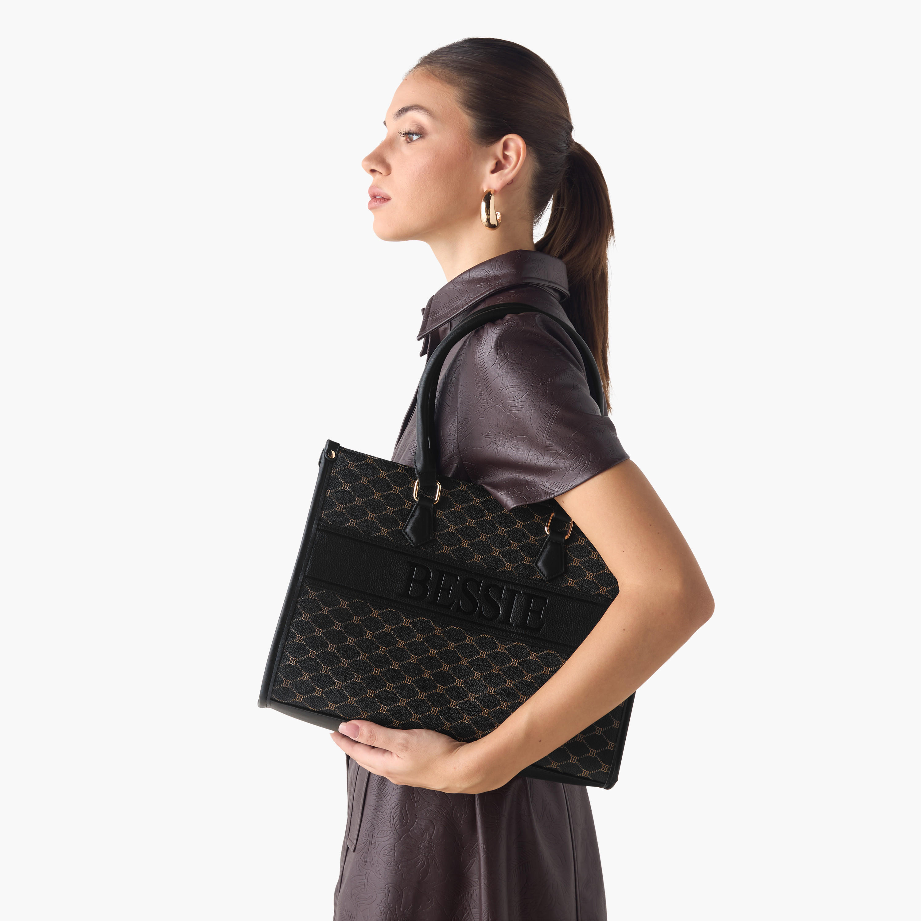 Bessie London Monogram Print Tote Bag with Detachable Strap-women-bagsandwallets-handbags-image-2