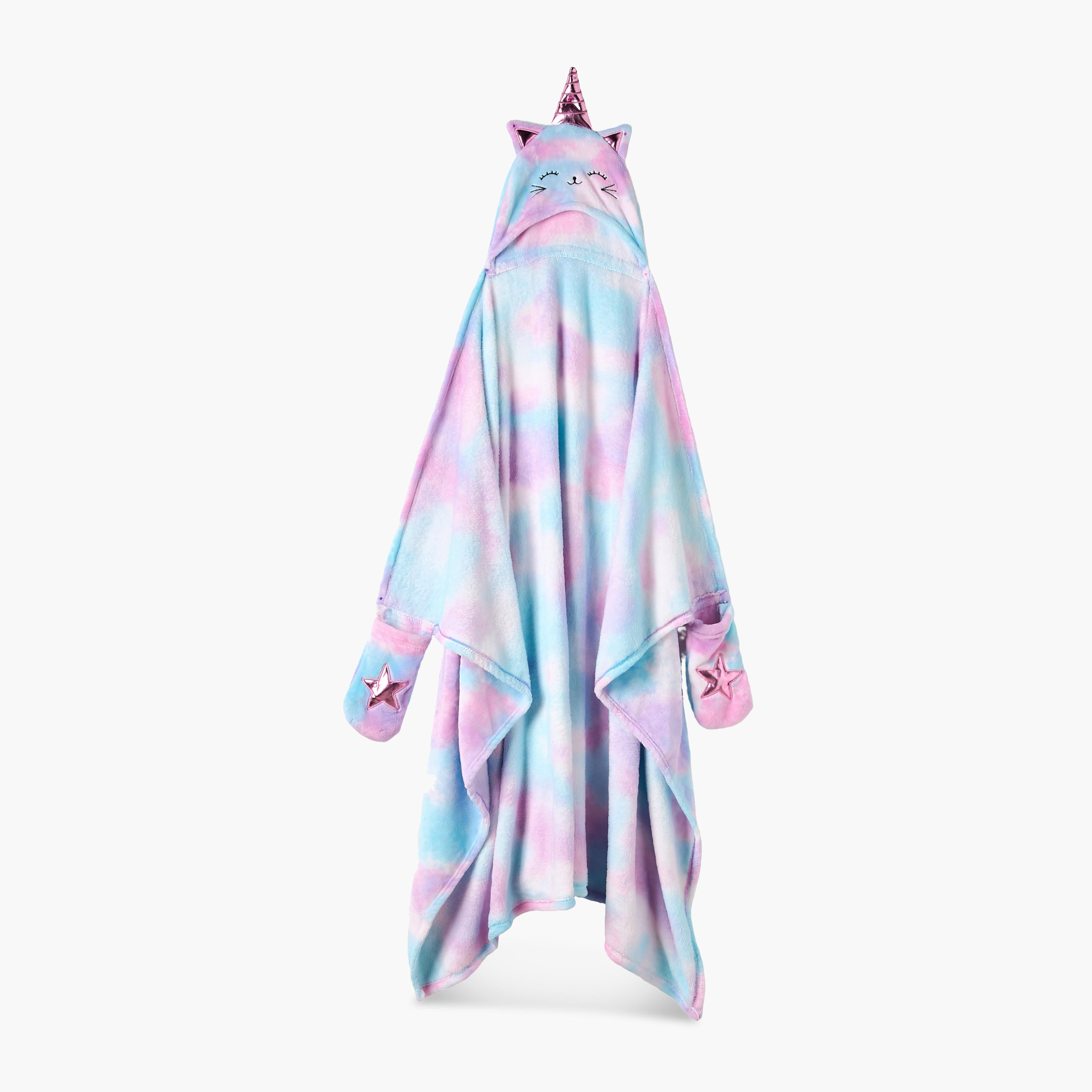 Bin Caticorn Applique Hooded Blanket with Hand Pockets - 102x127 cms-girls-clothing-nightwear-image-1