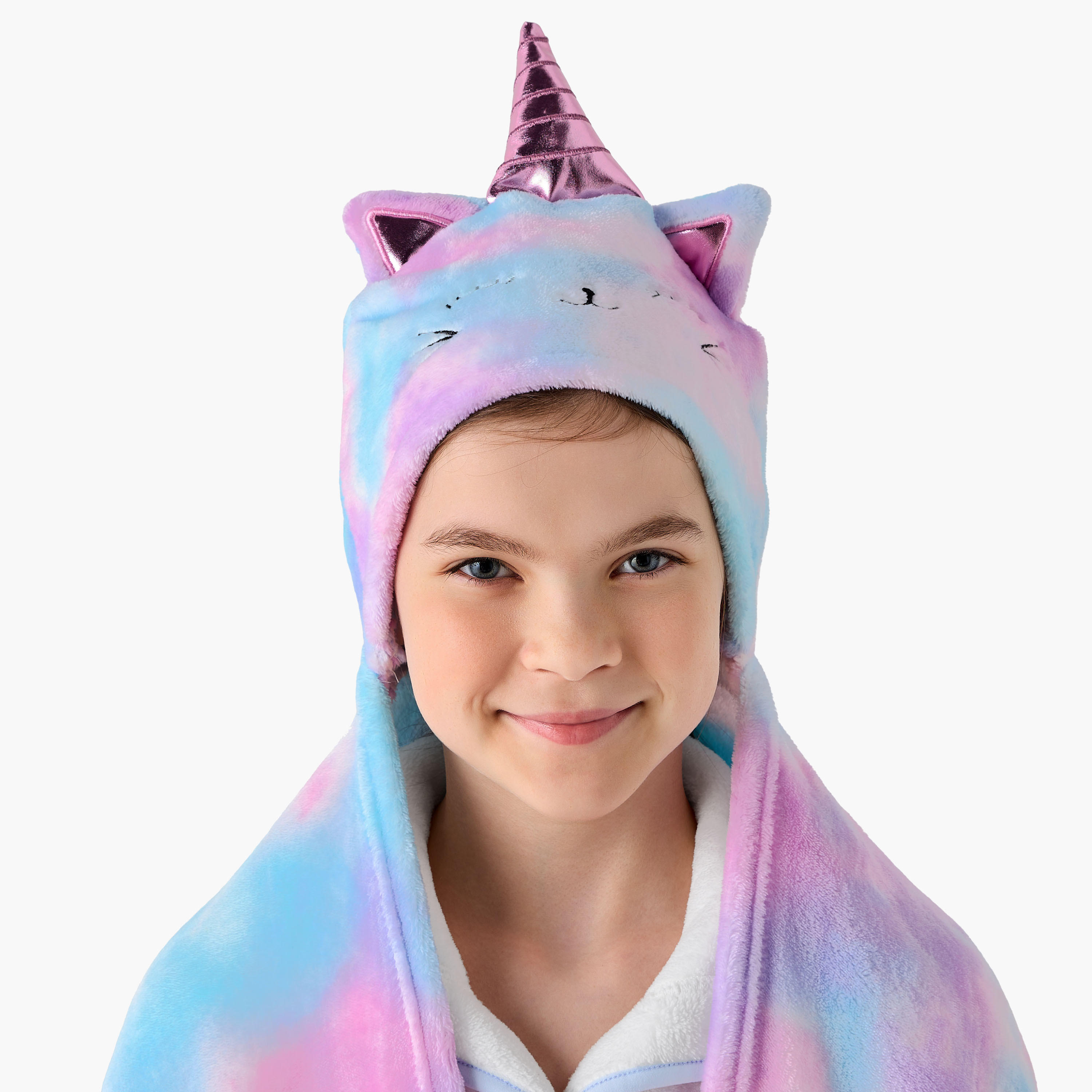Bin Caticorn Applique Hooded Blanket with Hand Pockets - 102x127 cms-girls-clothing-nightwear-image-4