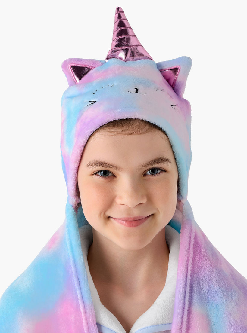 Bin Caticorn Applique Hooded Blanket with Hand Pockets - 102x127 cms-girls-clothing-nightwear-image-4