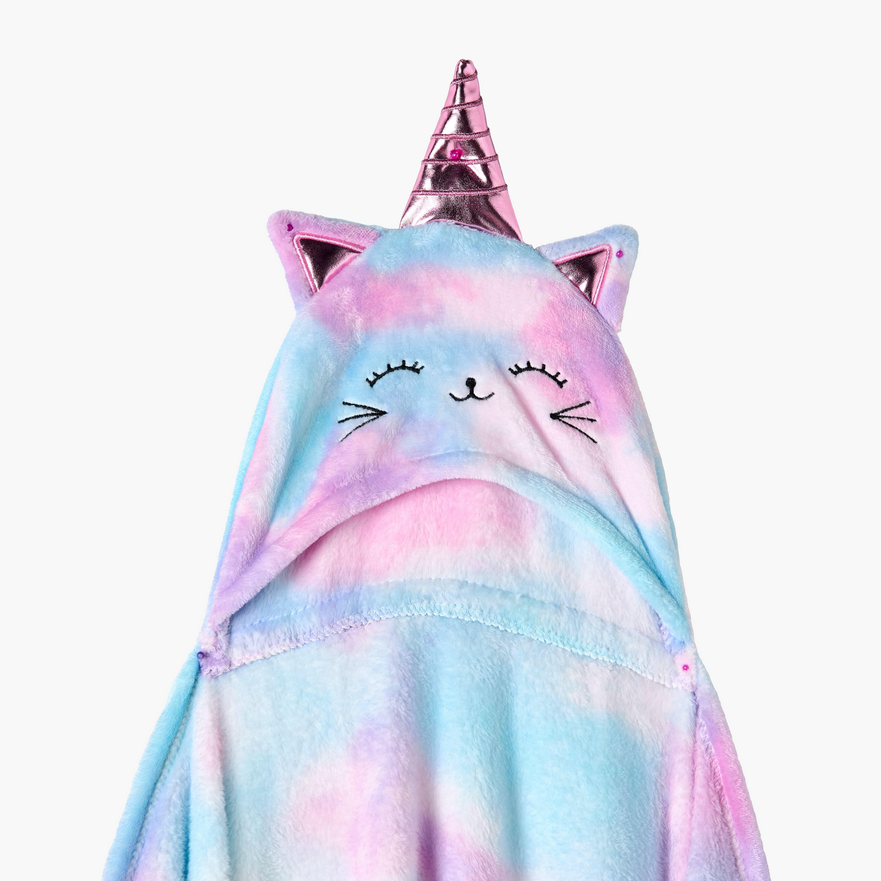 Bin Caticorn Applique Hooded Blanket with Hand Pockets - 102x127 cms-girls-clothing-nightwear-image-5
