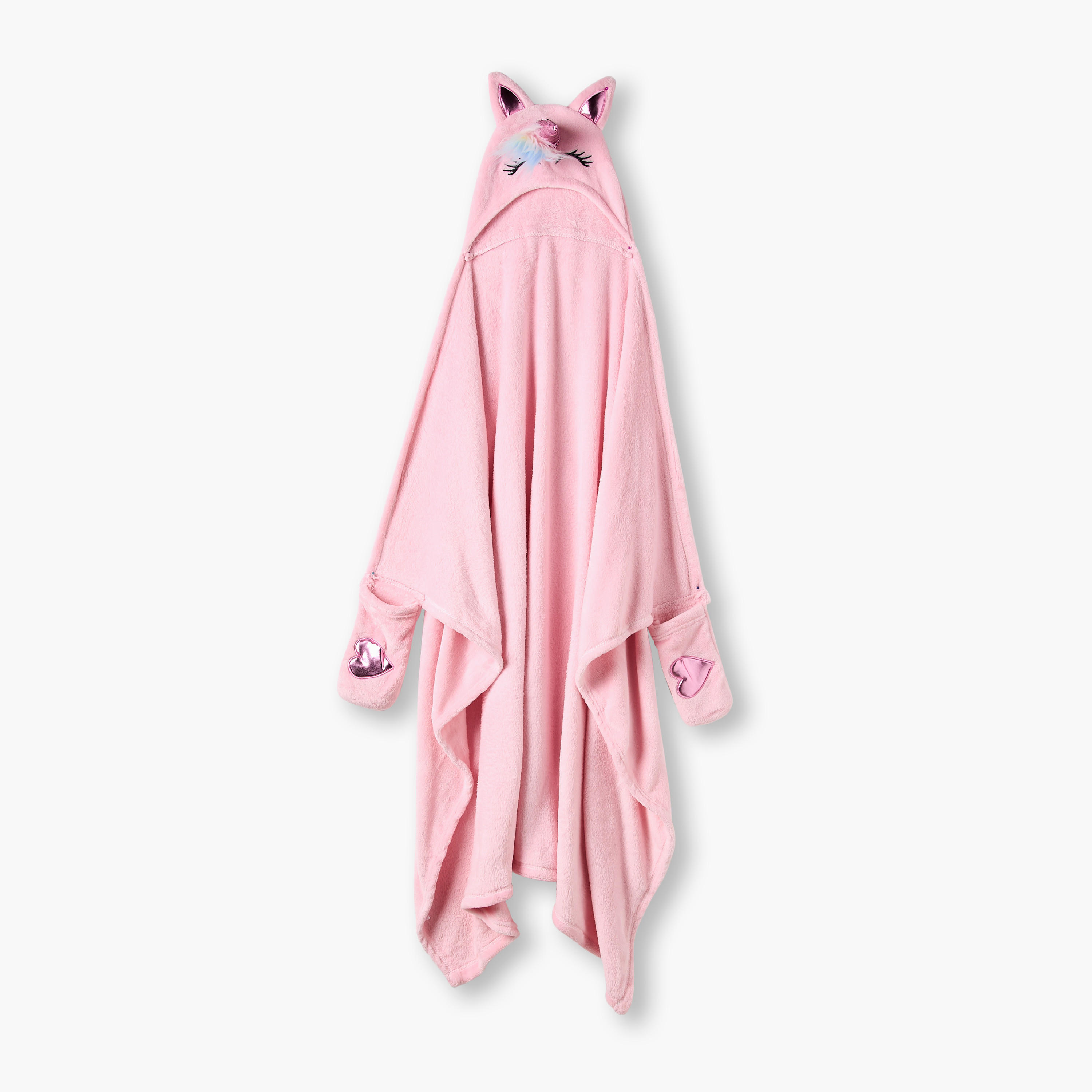 Bin Unicorn Applique Hooded Blanket with Hand Pockets - 102x127 cms-girls-clothing-nightwear-image-1