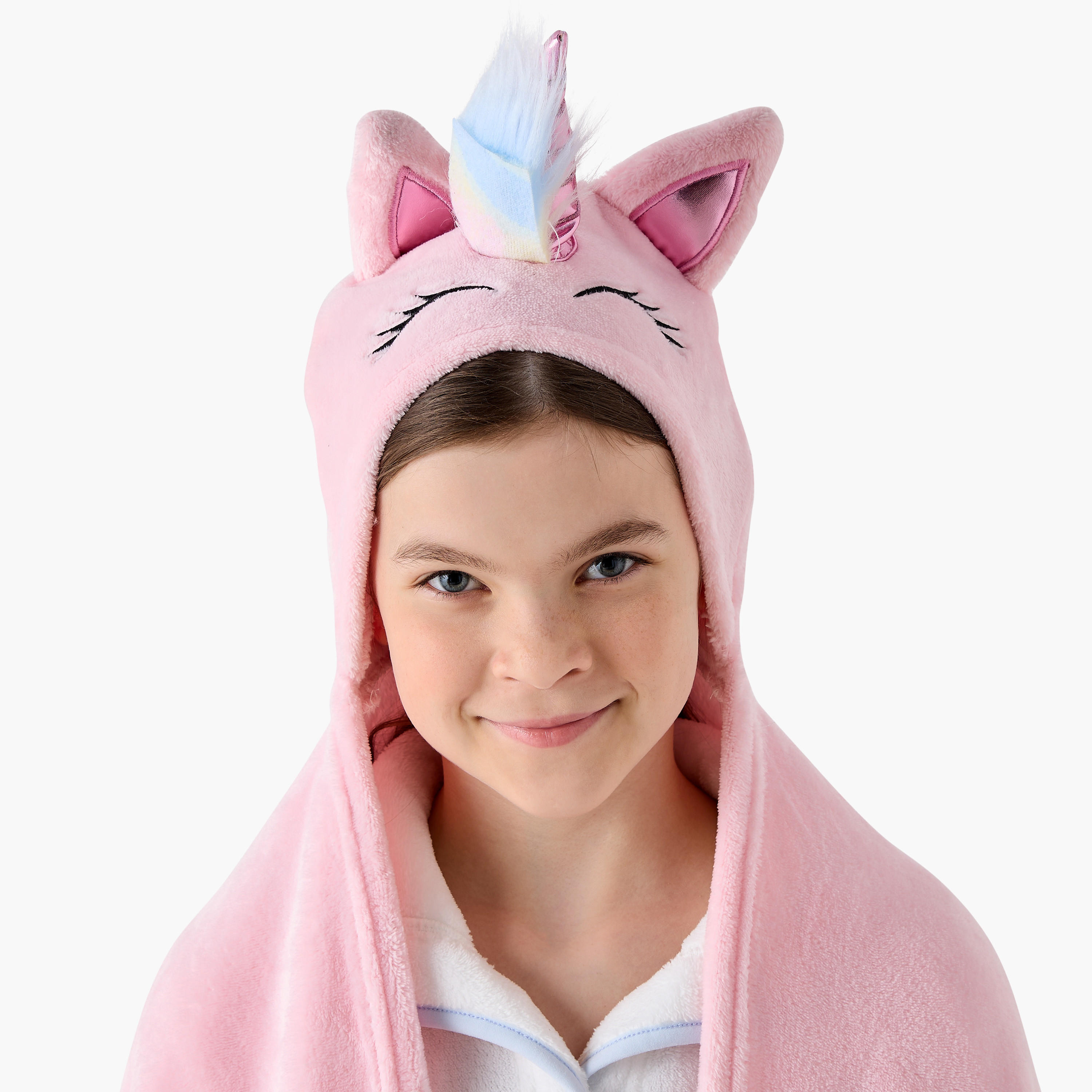 Bin Unicorn Applique Hooded Blanket with Hand Pockets - 102x127 cms-girls-clothing-nightwear-image-4