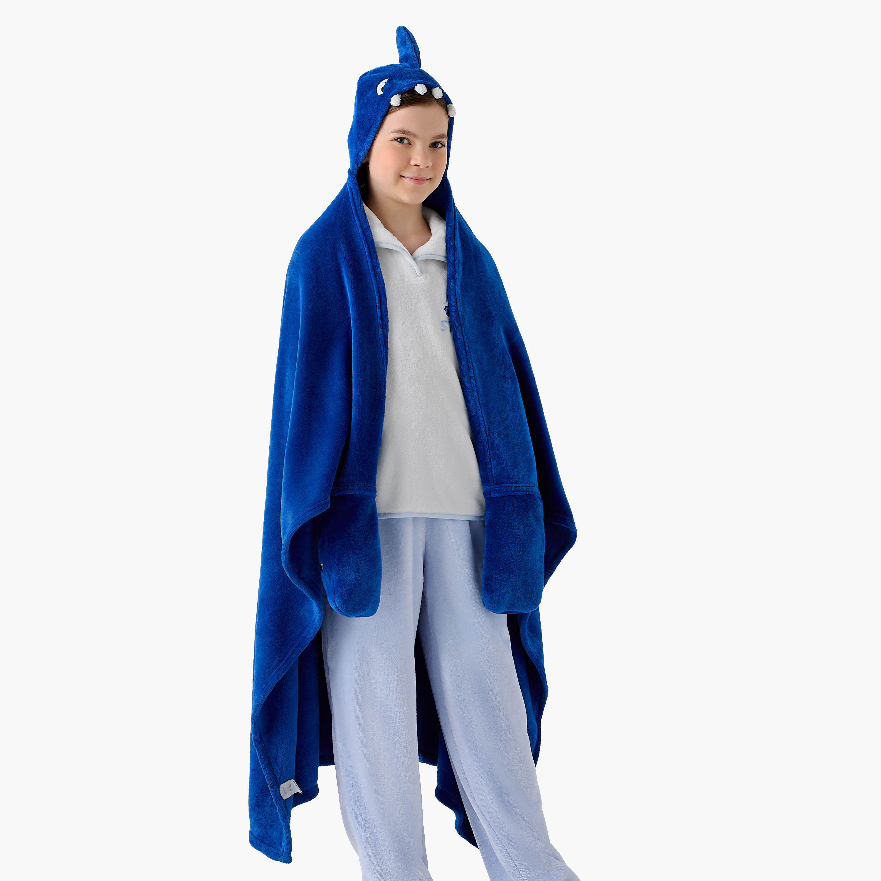 Bin Shark Applique Hooded Blanket with Hand Pockets - 102x127 cms-girls-clothing-nightwear-image-2