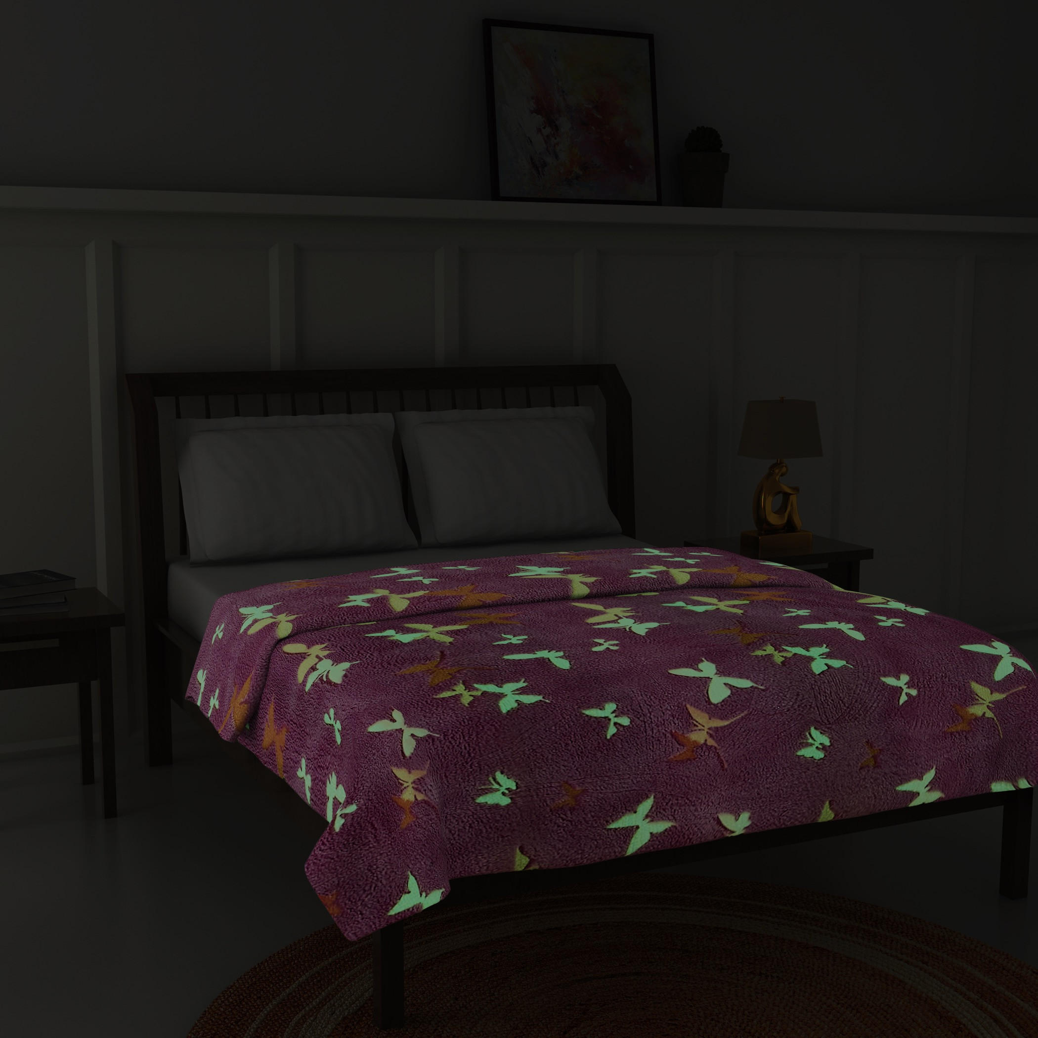 Butterfly Print Glow-in-the-Dark Single Blanket - 127x152 cms-household-bedding-blankets-image-5