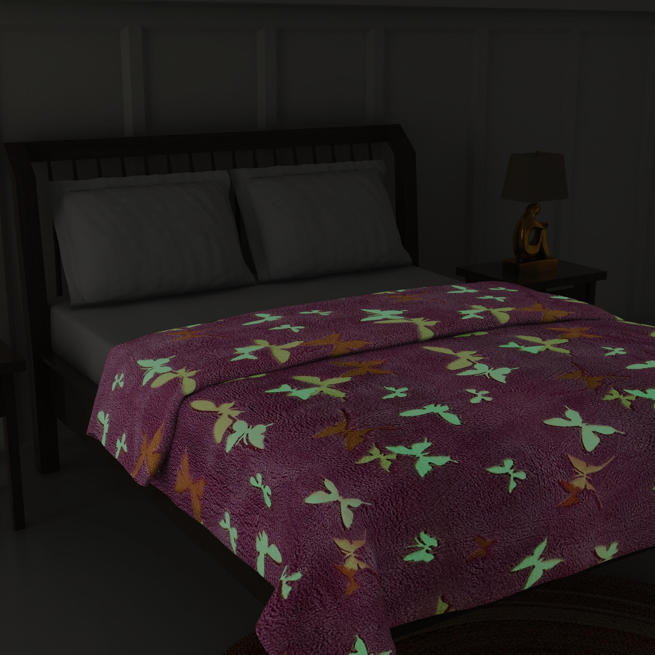 Butterfly Print Glow-in-the-Dark Single Blanket - 127x152 cms-household-bedding-blankets-image-6