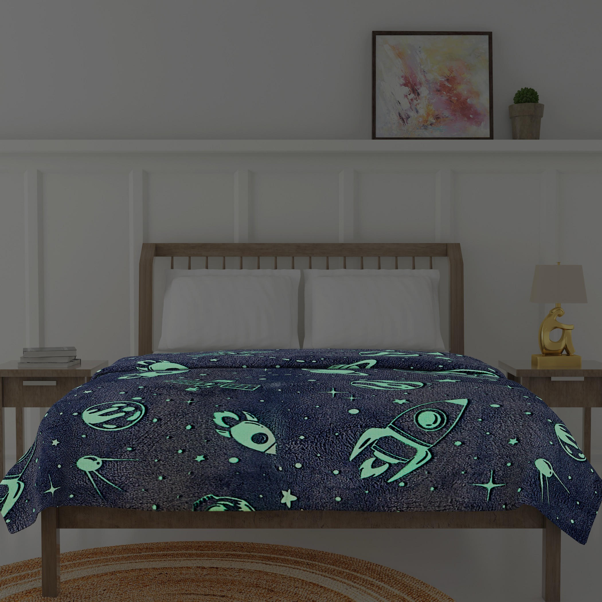 Space Print Glow-in-the-Dark Single Blanket - 127x152 cms-household-bedding-blankets-image-4