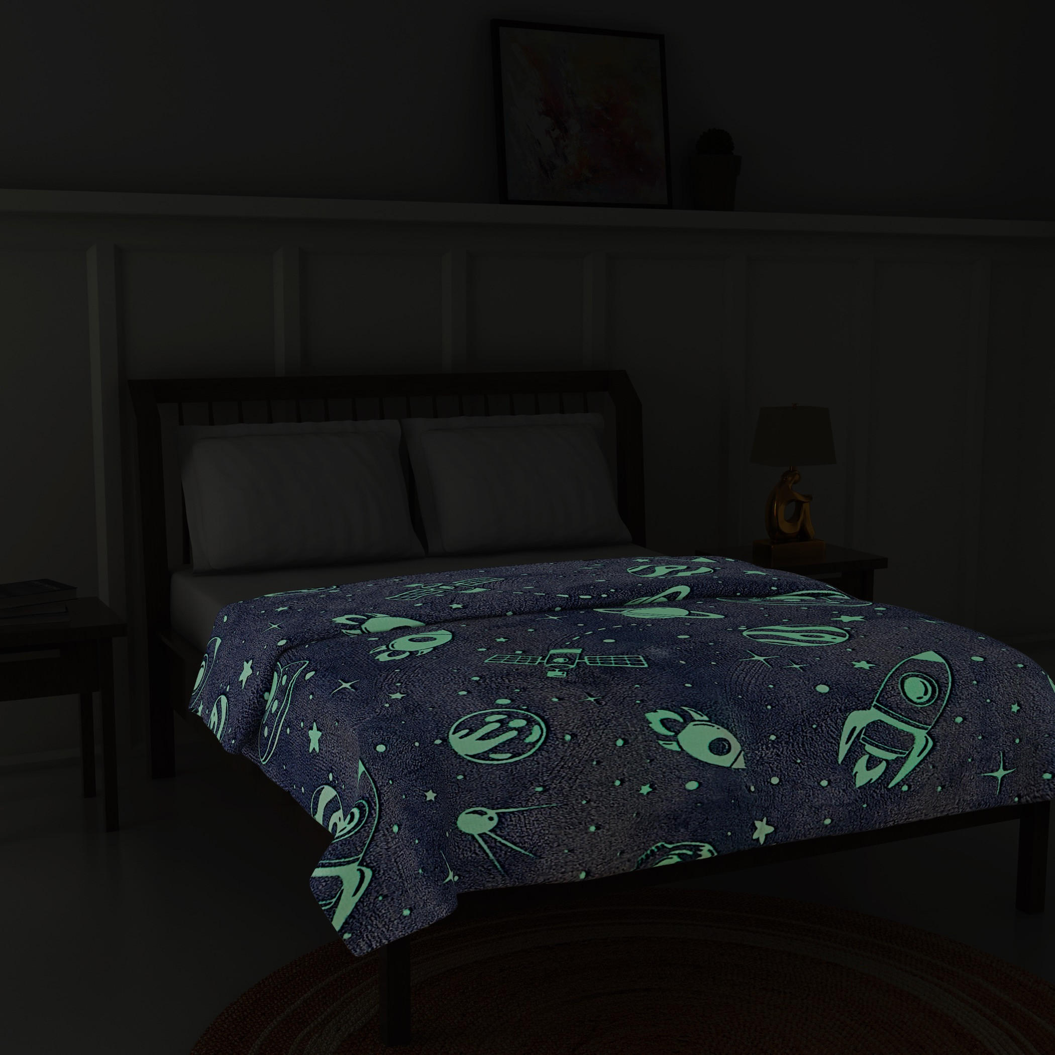 Space Print Glow-in-the-Dark Single Blanket - 127x152 cms-household-bedding-blankets-image-5