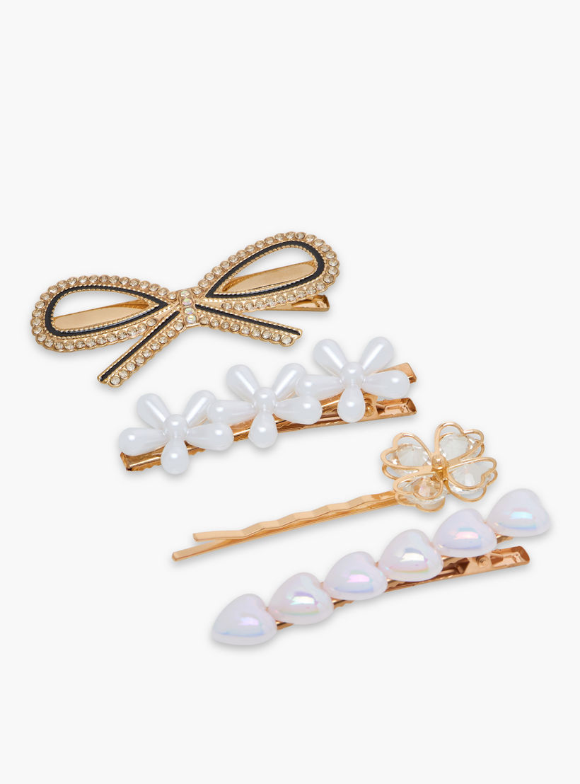 Pack of 4 Hair Clips with Pearl Detail-women-hairaccessories-clips-image-2
