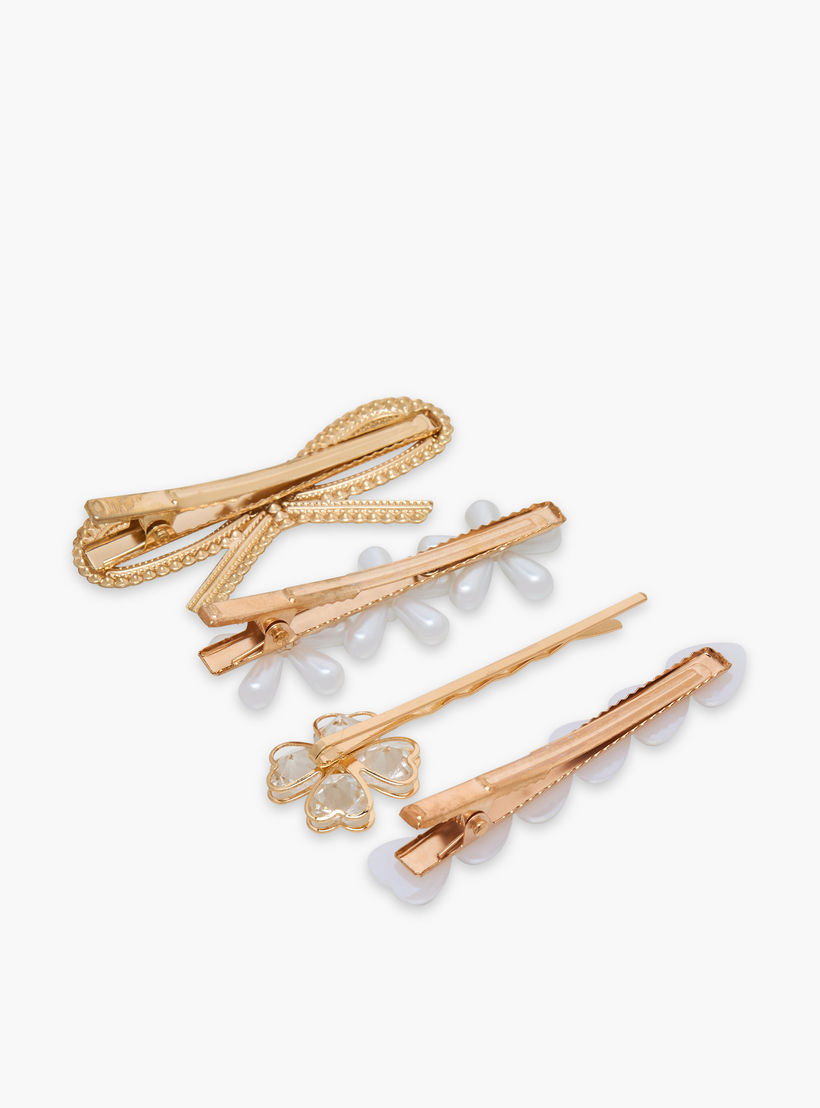 Pack of 4 Hair Clips with Pearl Detail-women-hairaccessories-clips-image-3