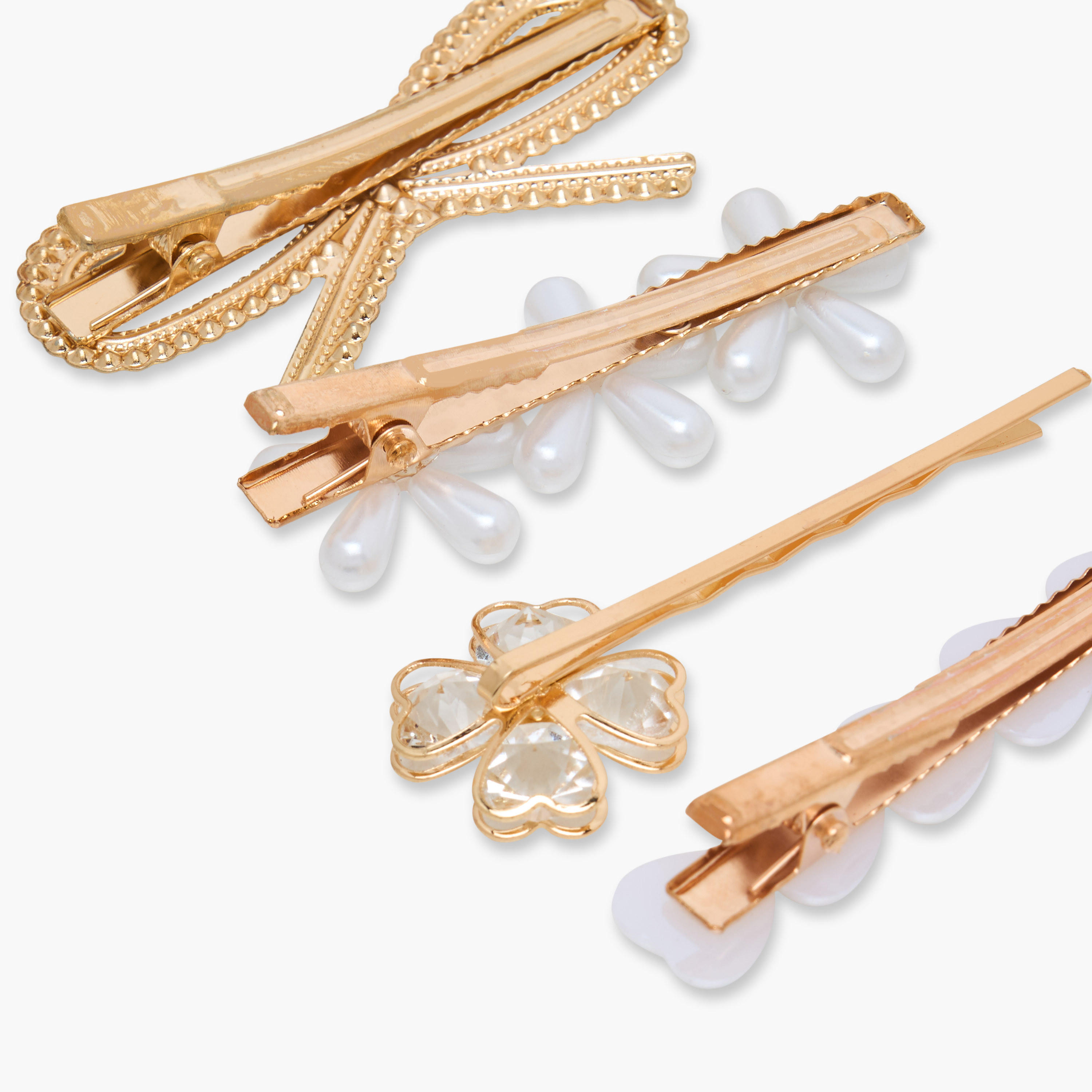 Pack of 4 Hair Clips with Pearl Detail-women-hairaccessories-clips-image-4