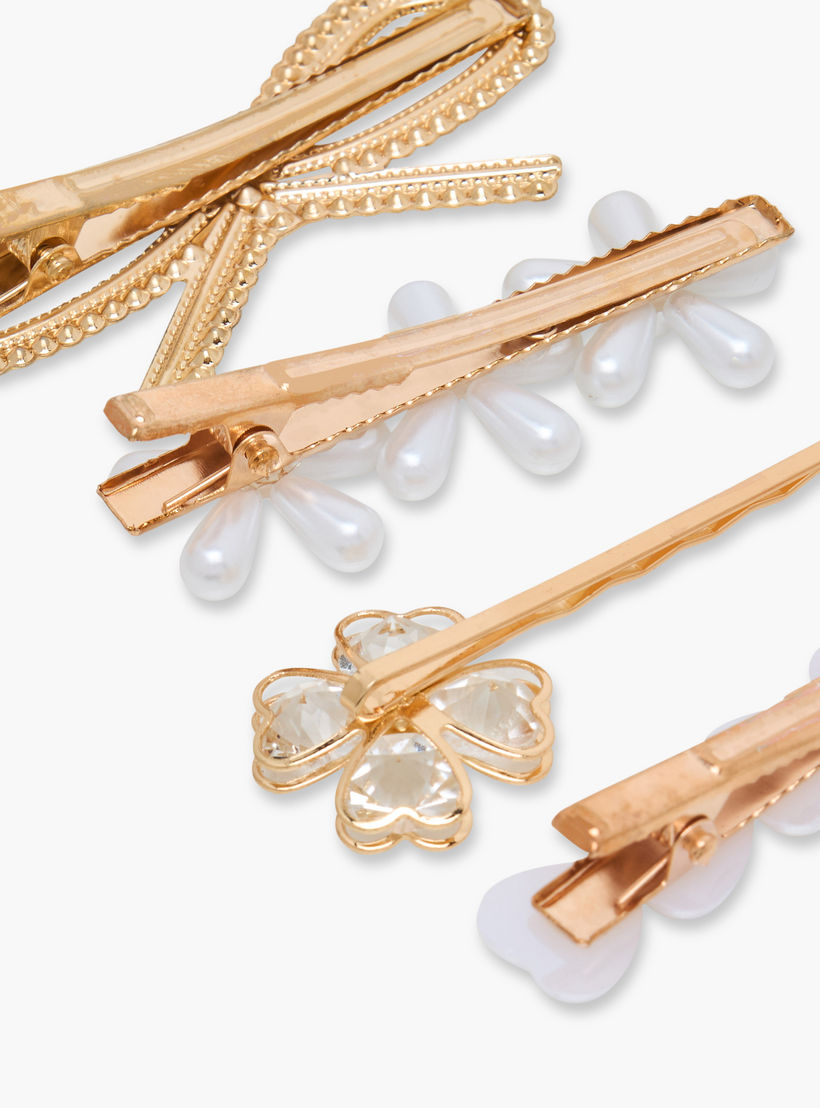Pack of 4 Hair Clips with Pearl Detail-women-hairaccessories-clips-image-4