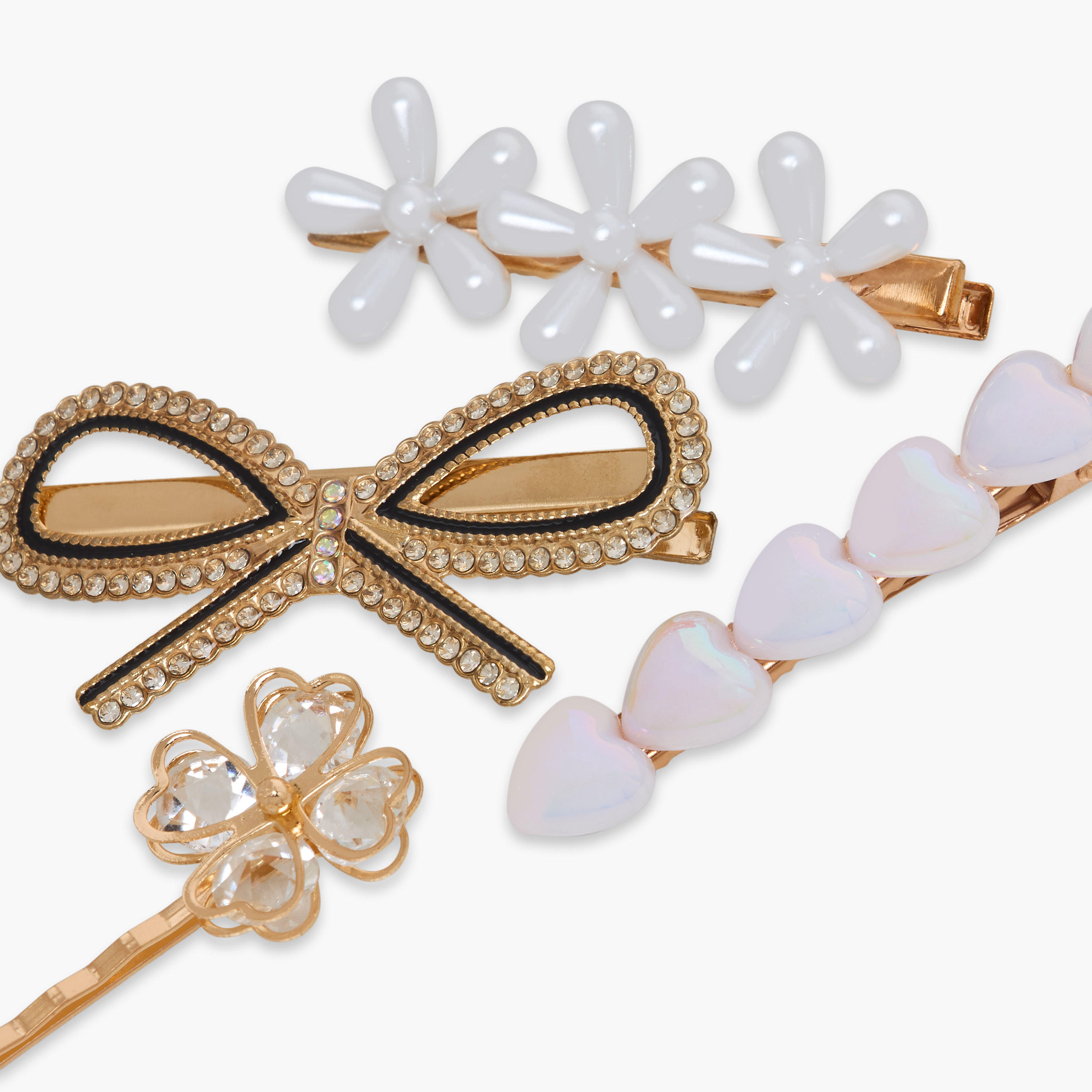 Pack of 4 Hair Clips with Pearl Detail-women-hairaccessories-clips-image-5