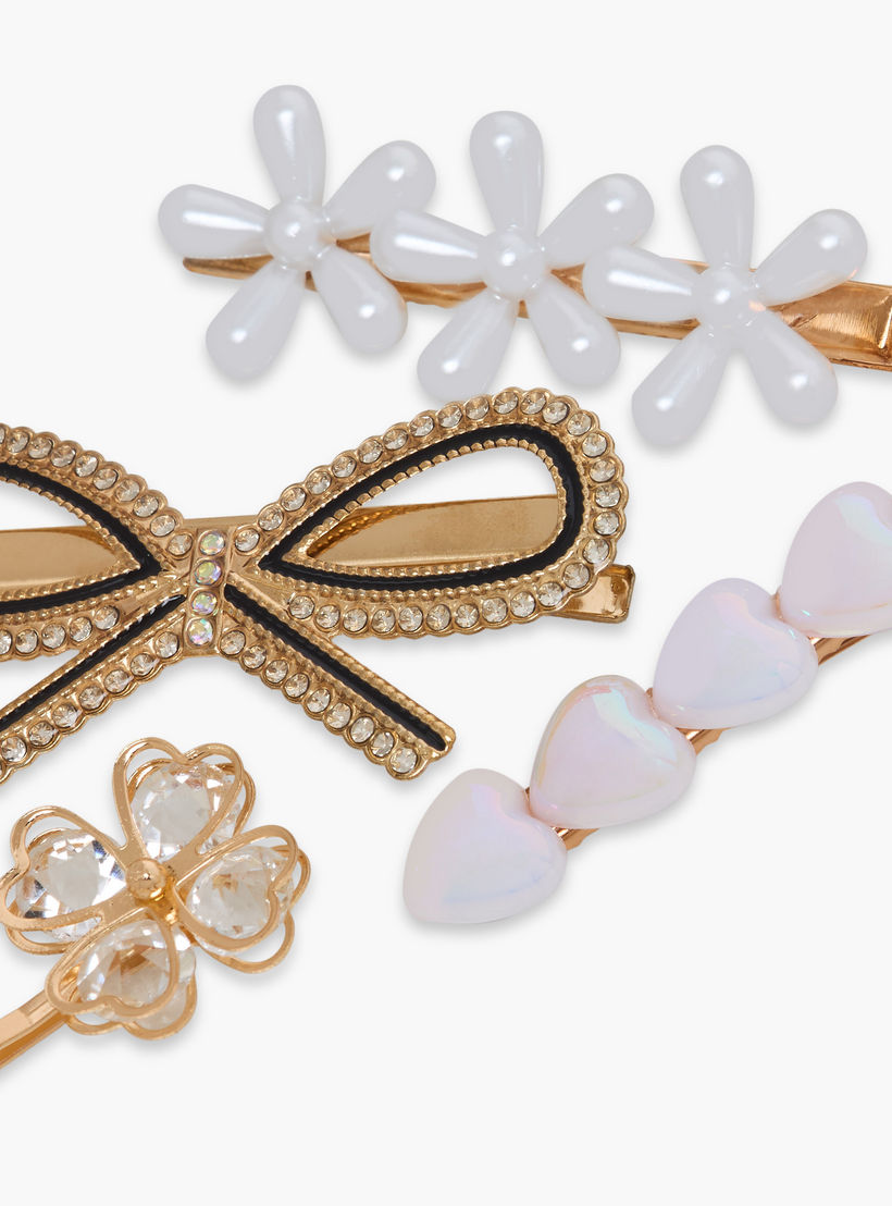Pack of 4 Hair Clips with Pearl Detail-women-hairaccessories-clips-image-5