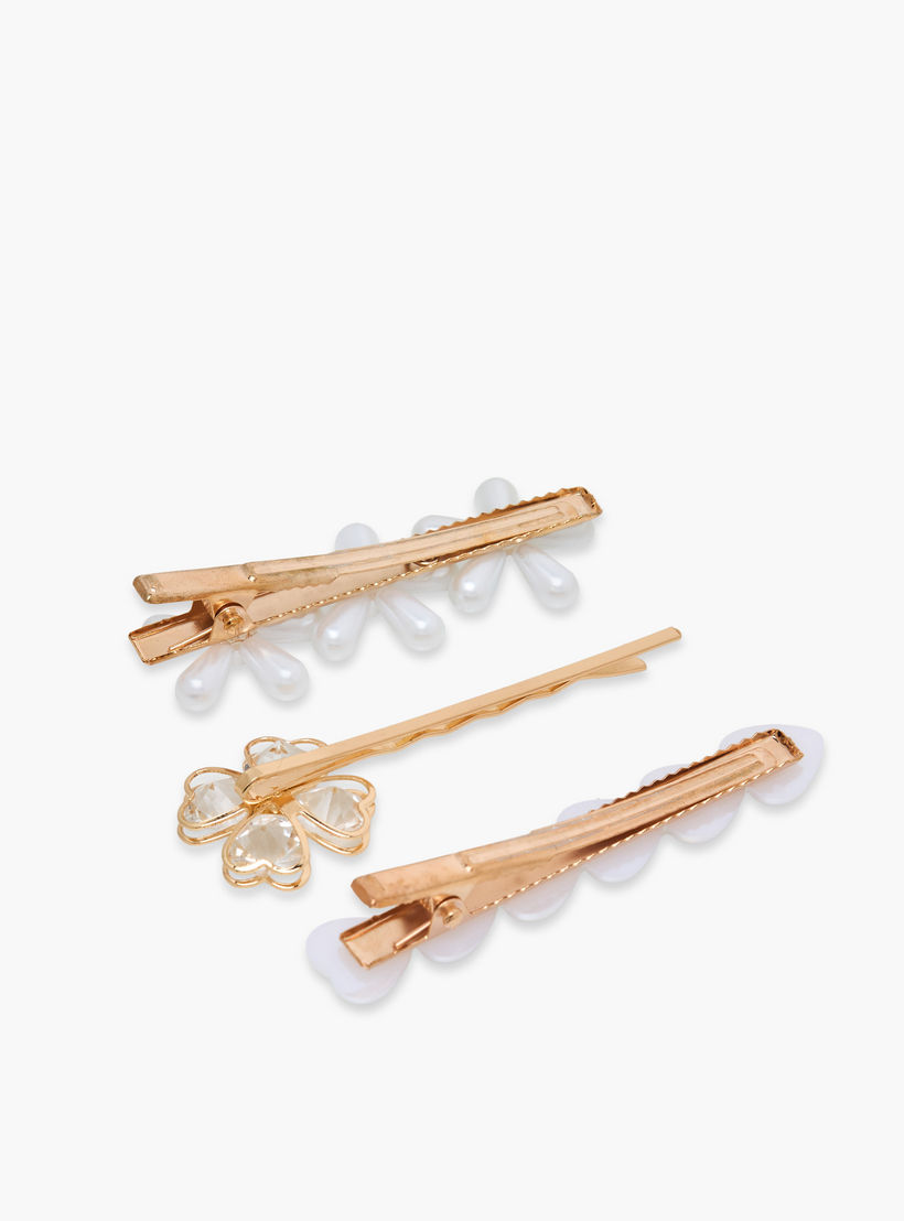 Pack of 3 Hair Clips with Pearl Detail-women-hairaccessories-clips-image-3