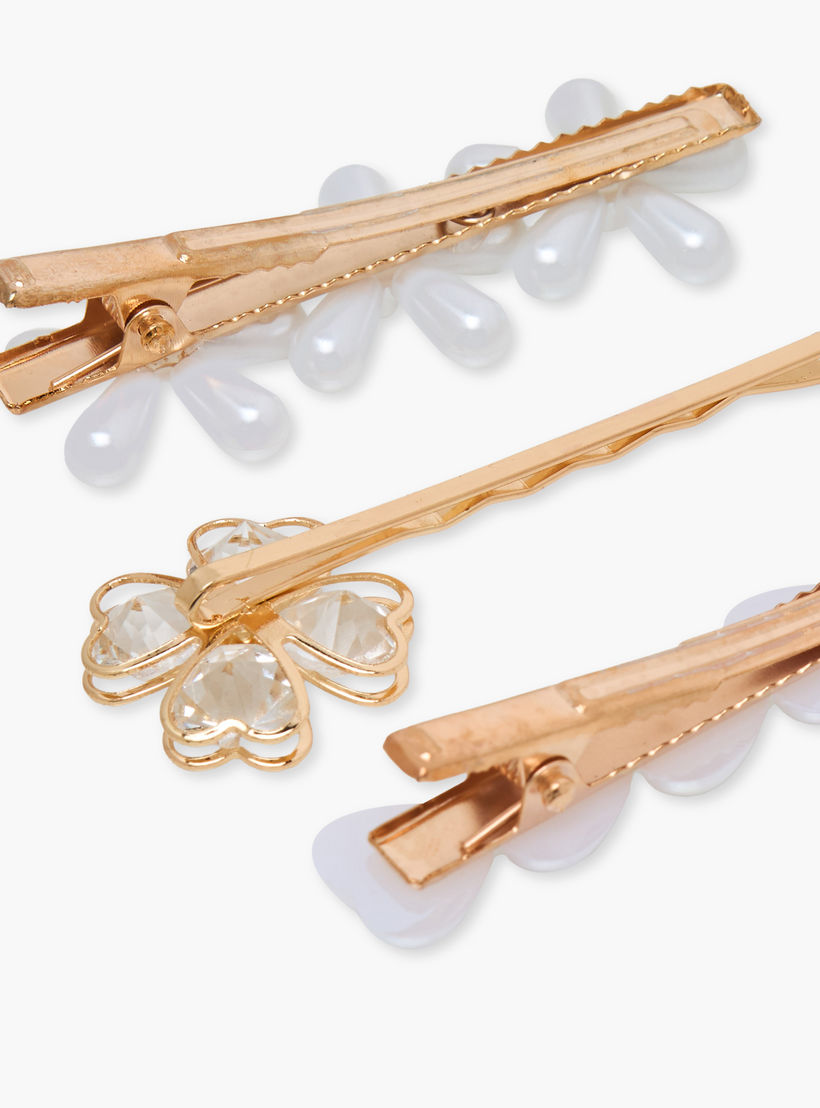 Pack of 3 Hair Clips with Pearl Detail-women-hairaccessories-clips-image-4