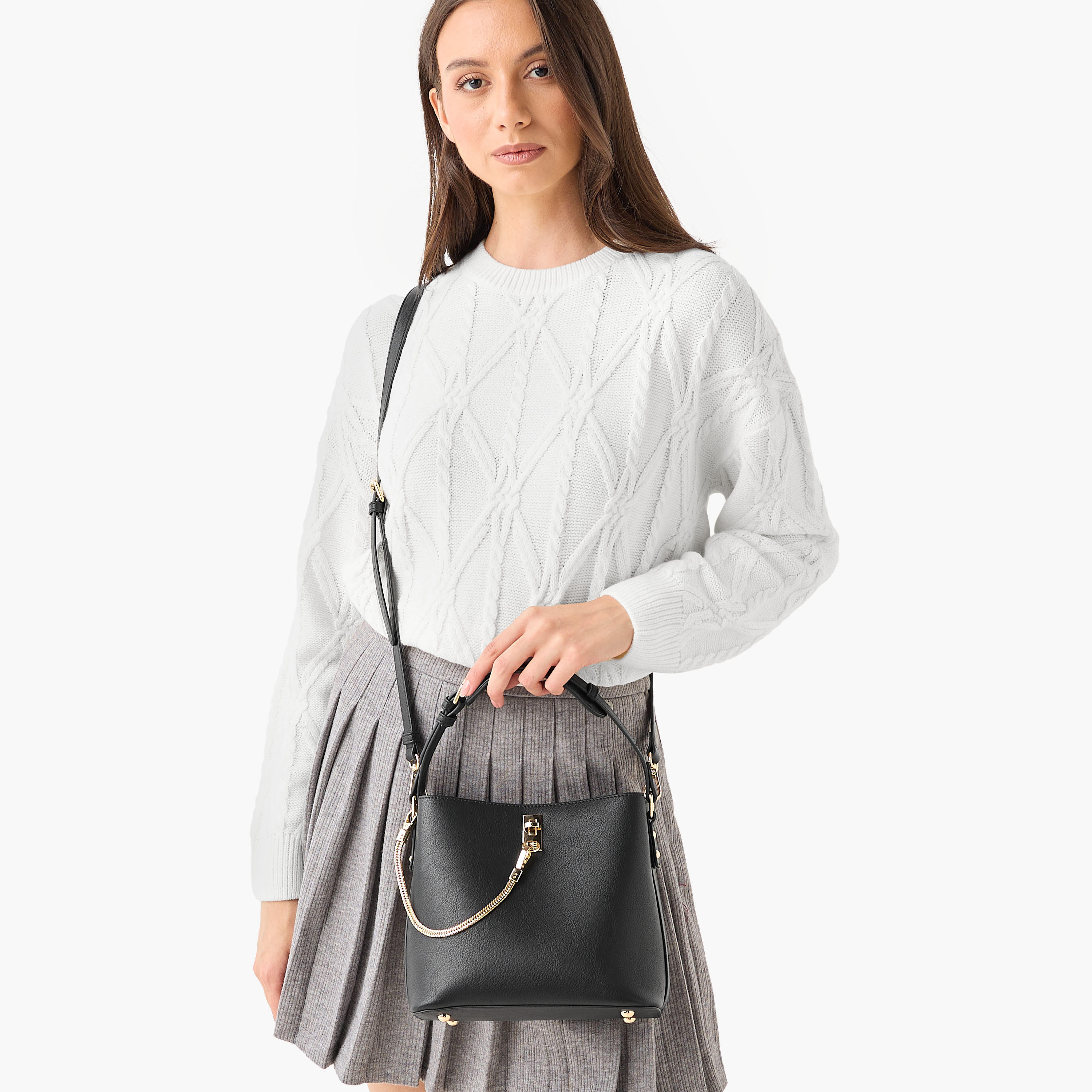 Le Confort Solid Shoulder Bag with Chain Accent and Zip Closure-women-bagsandwallets-handbags-image-8