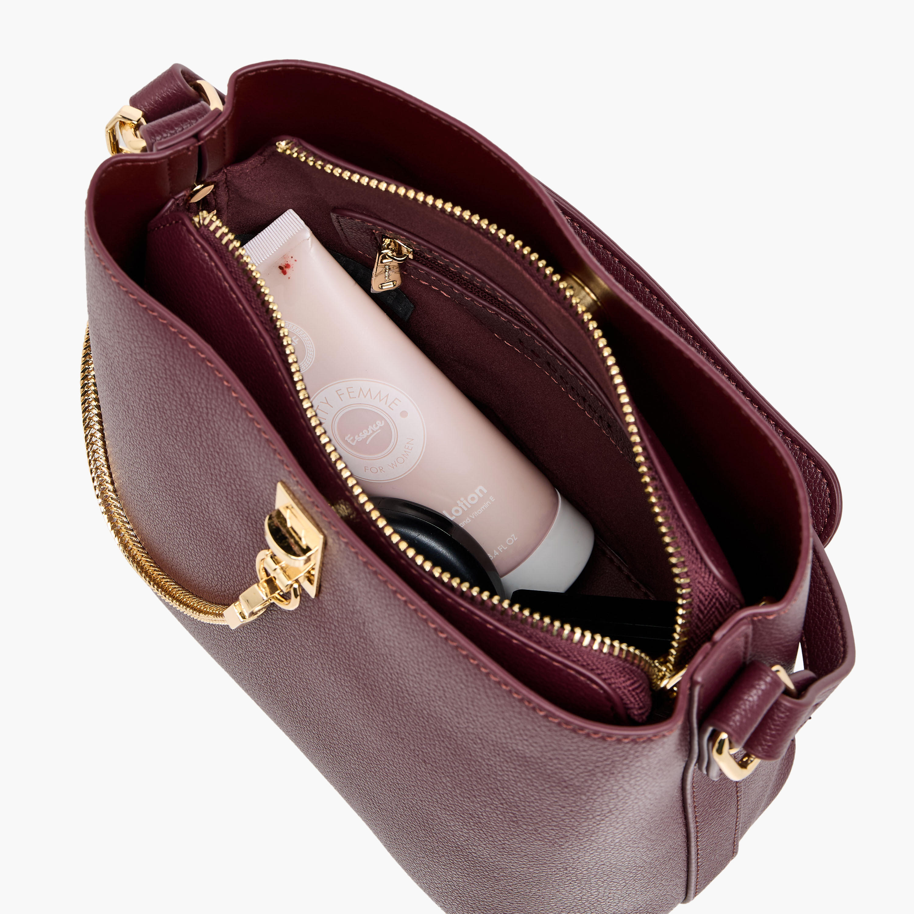 Le Confort Solid Shoulder Bag with Chain Accent and Zip Closure-women-bagsandwallets-handbags-image-9