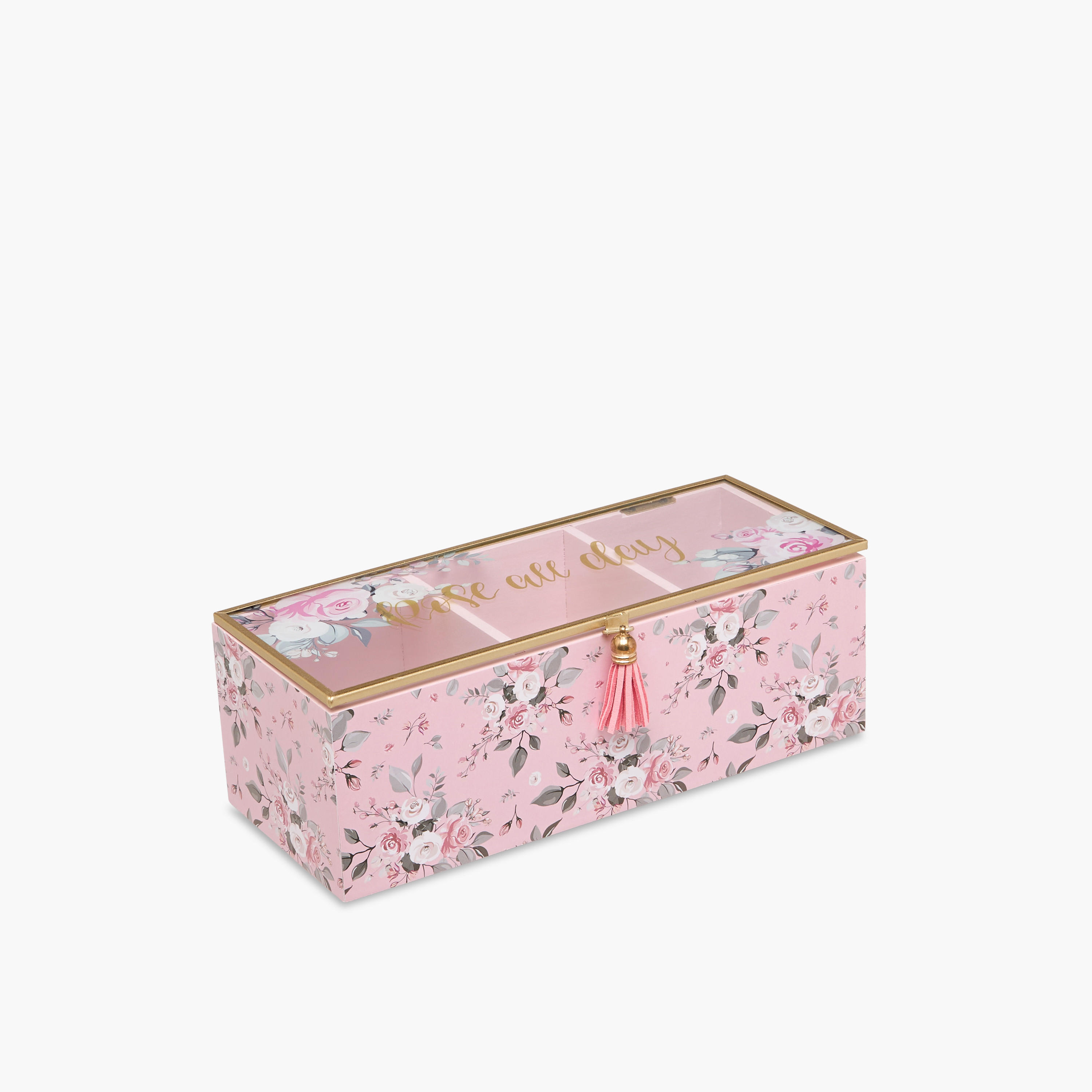 منظم مجوهرات 3 أقسام بطبعات زهور - 20x10x8 سم-women-watchesandjewellery-jewellery-storage-image-1
