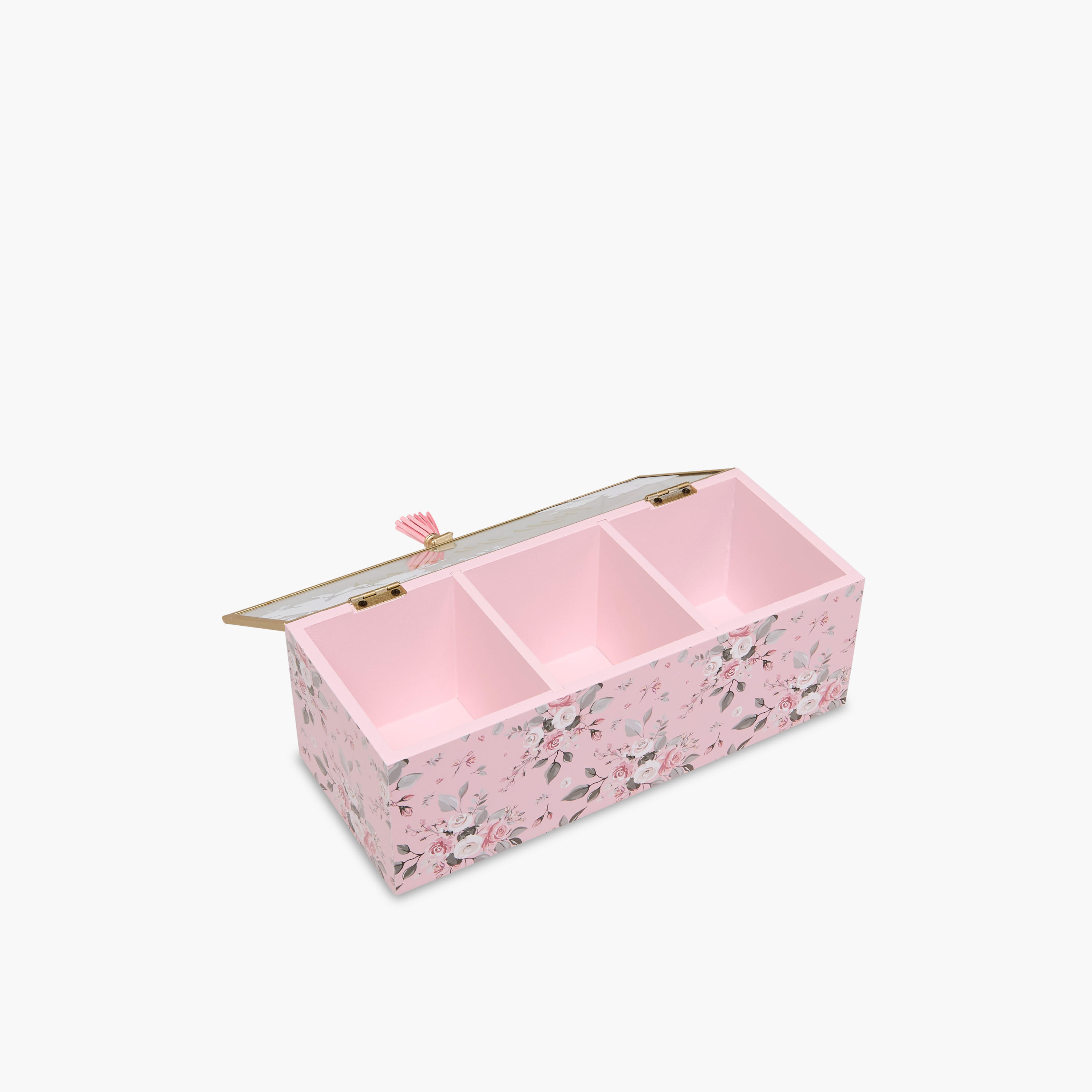 منظم مجوهرات 3 أقسام بطبعات زهور - 20x10x8 سم-women-watchesandjewellery-jewellery-storage-image-2
