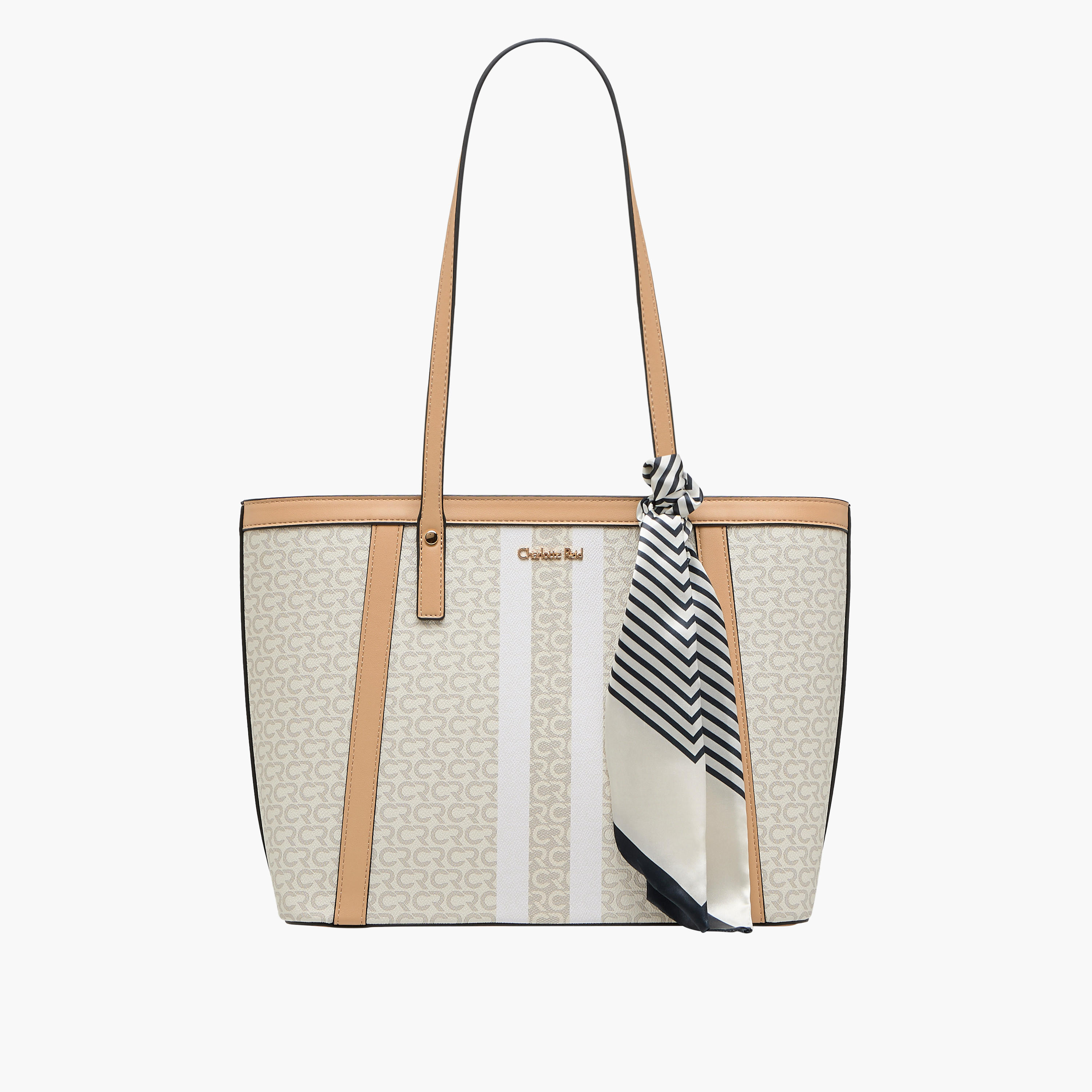 Charlotte Reid Monogram Print Tote Bag with Scarf Detail-women-bagsandwallets-handbags-image-1