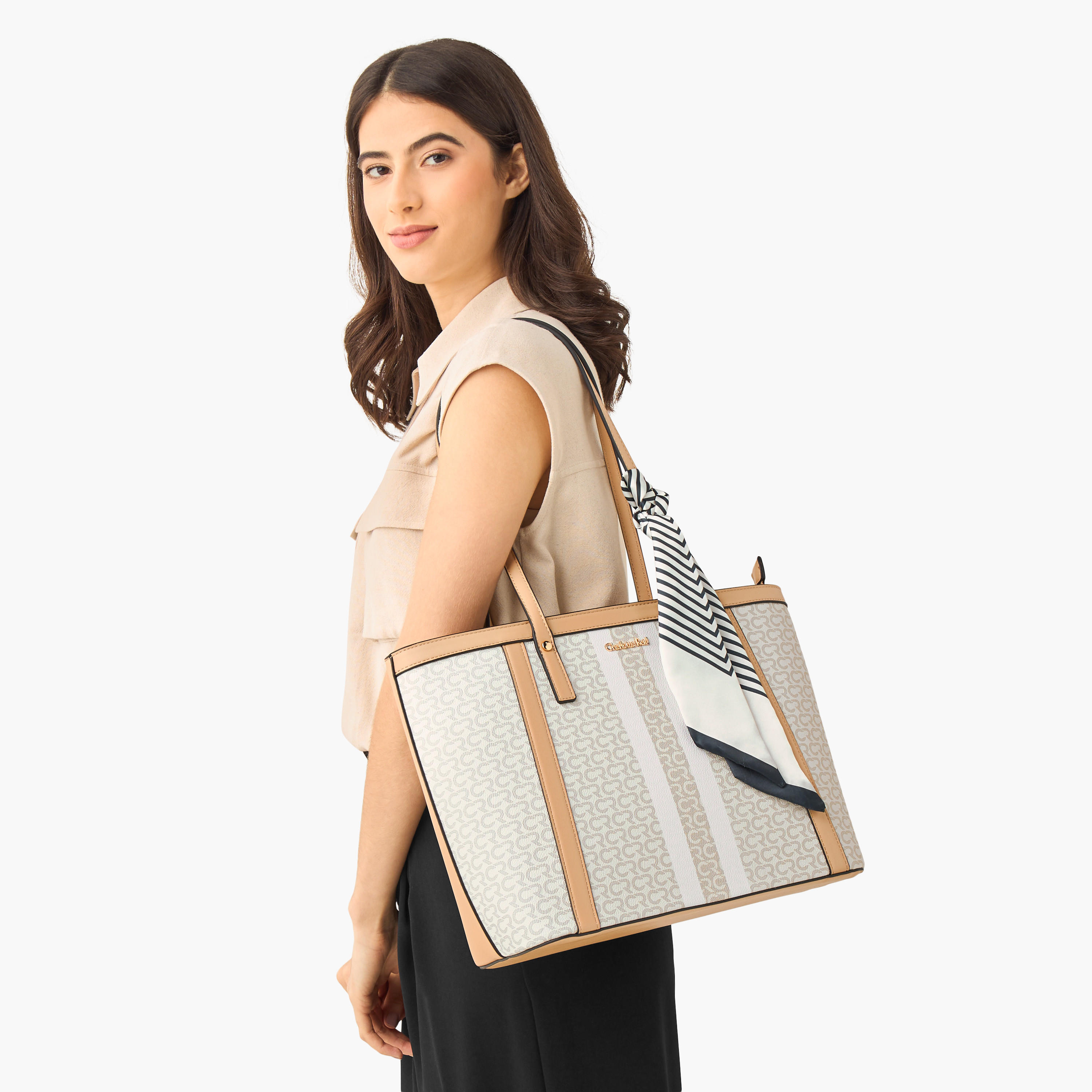Charlotte Reid Monogram Print Tote Bag with Scarf Detail-women-bagsandwallets-handbags-image-2