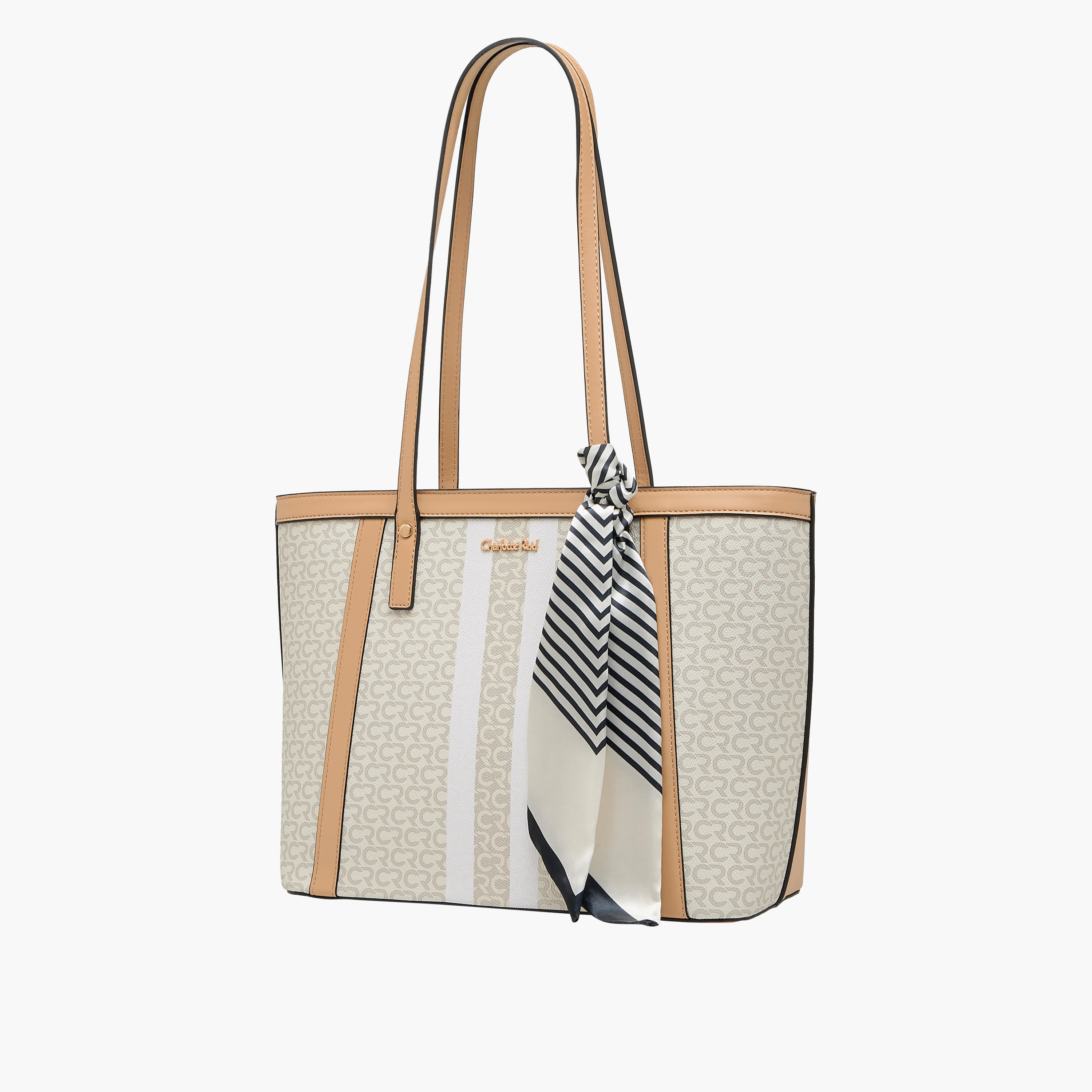 Charlotte Reid Monogram Print Tote Bag with Scarf Detail-women-bagsandwallets-handbags-image-3