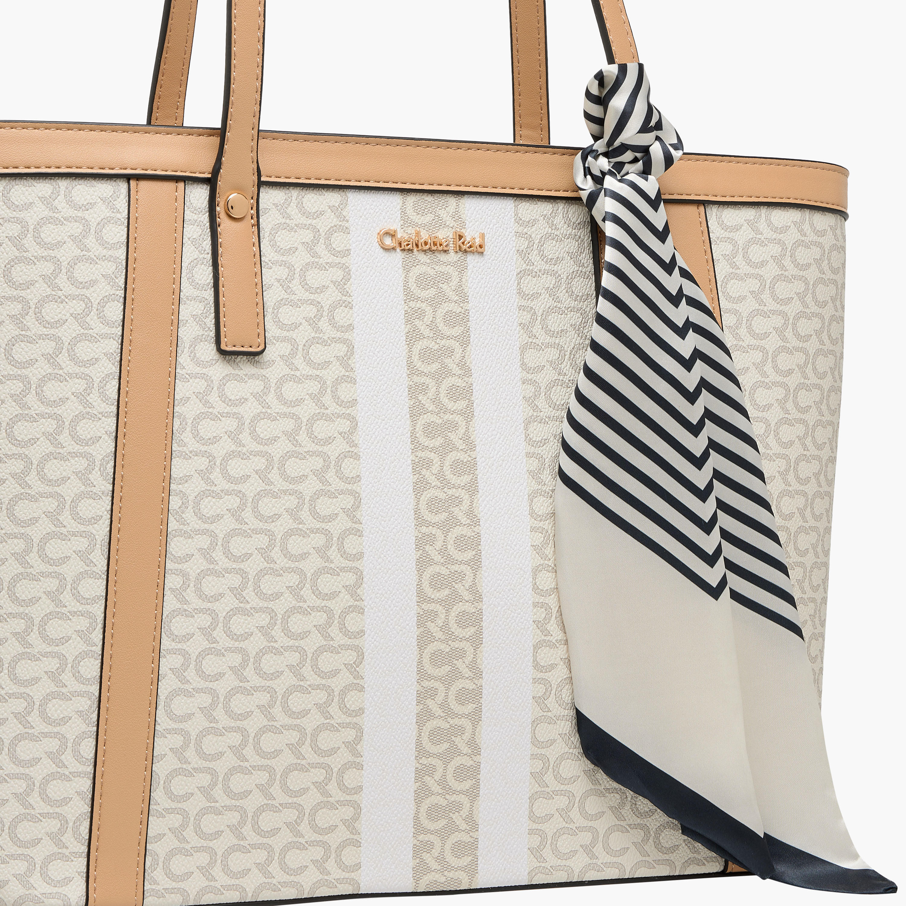 Charlotte Reid Monogram Print Tote Bag with Scarf Detail-women-bagsandwallets-handbags-image-6
