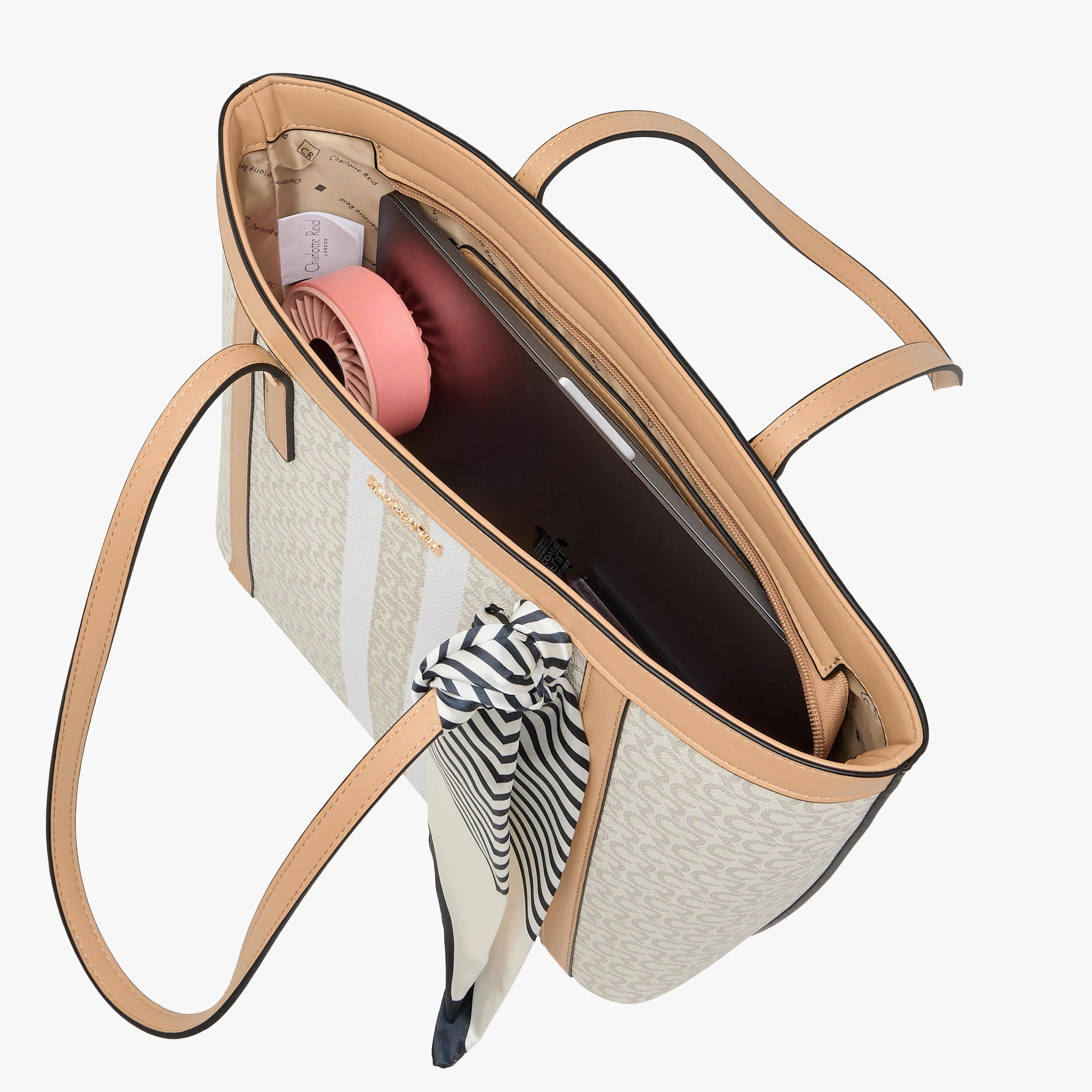 Charlotte Reid Monogram Print Tote Bag with Scarf Detail-women-bagsandwallets-handbags-image-8