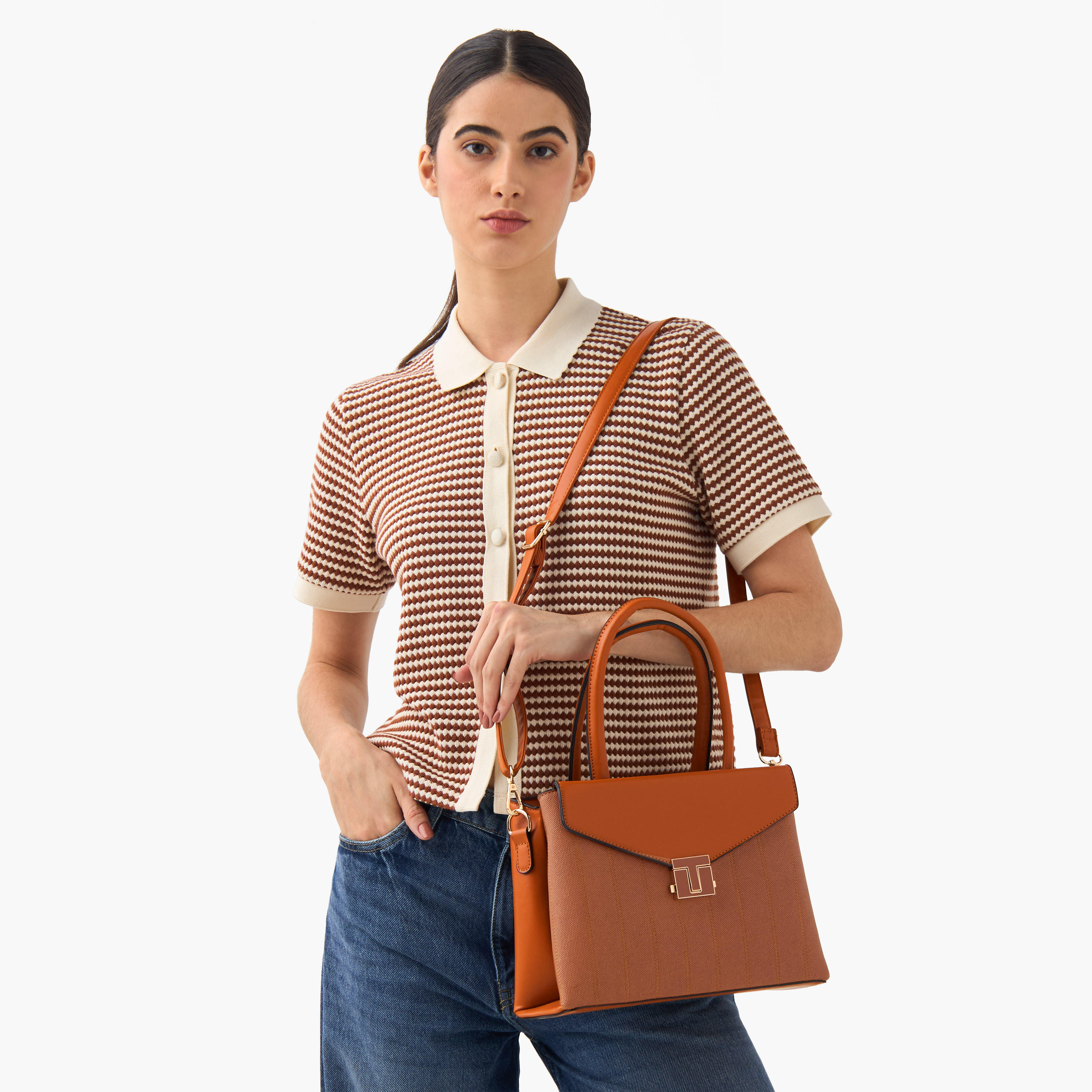 Adore Textured Satchel Bag with Double Handle-women-bagsandwallets-handbags-image-2
