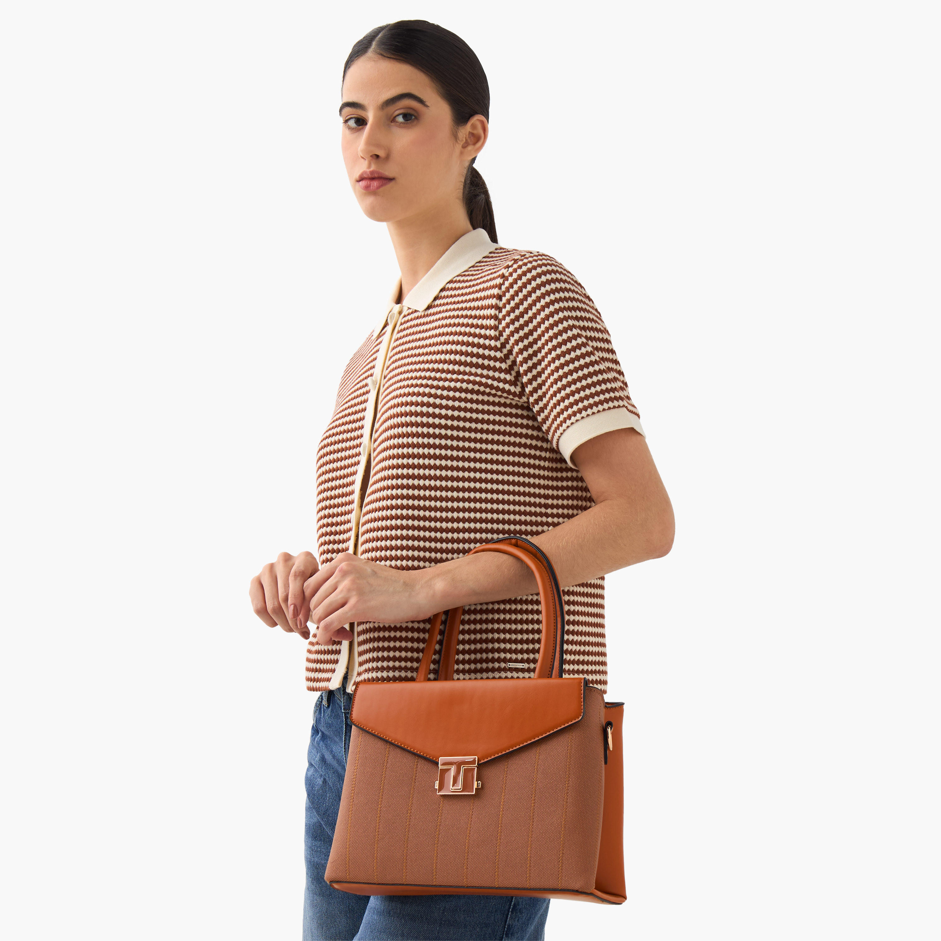 Adore Textured Satchel Bag with Double Handle-women-bagsandwallets-handbags-image-8