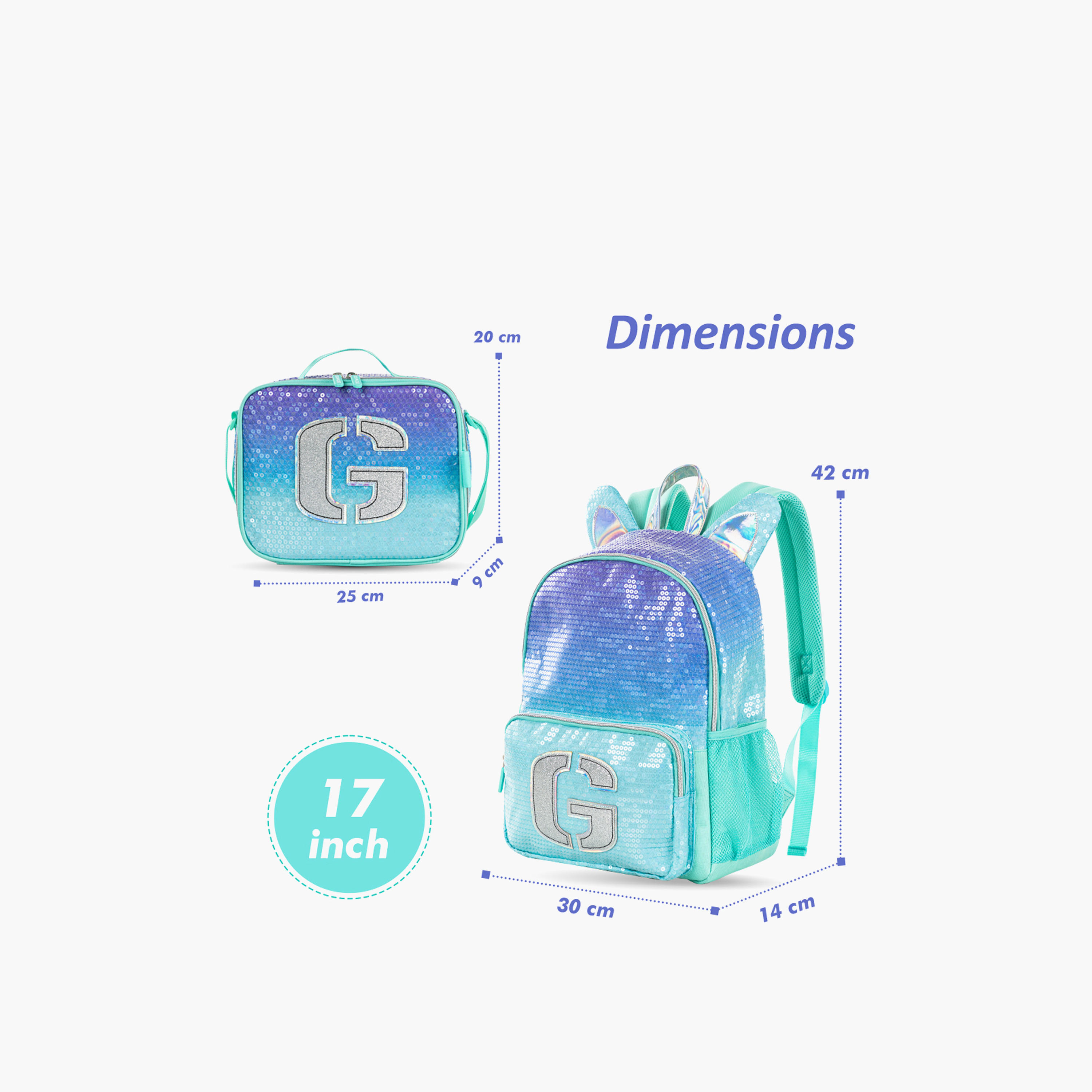 Eazy Kids Sequin 3-Piece Backpack School Bag Set for Kids with Lunch Bag and Pencil Pouch - 17-inch-school-bagsandbackpacks-sets-image-2