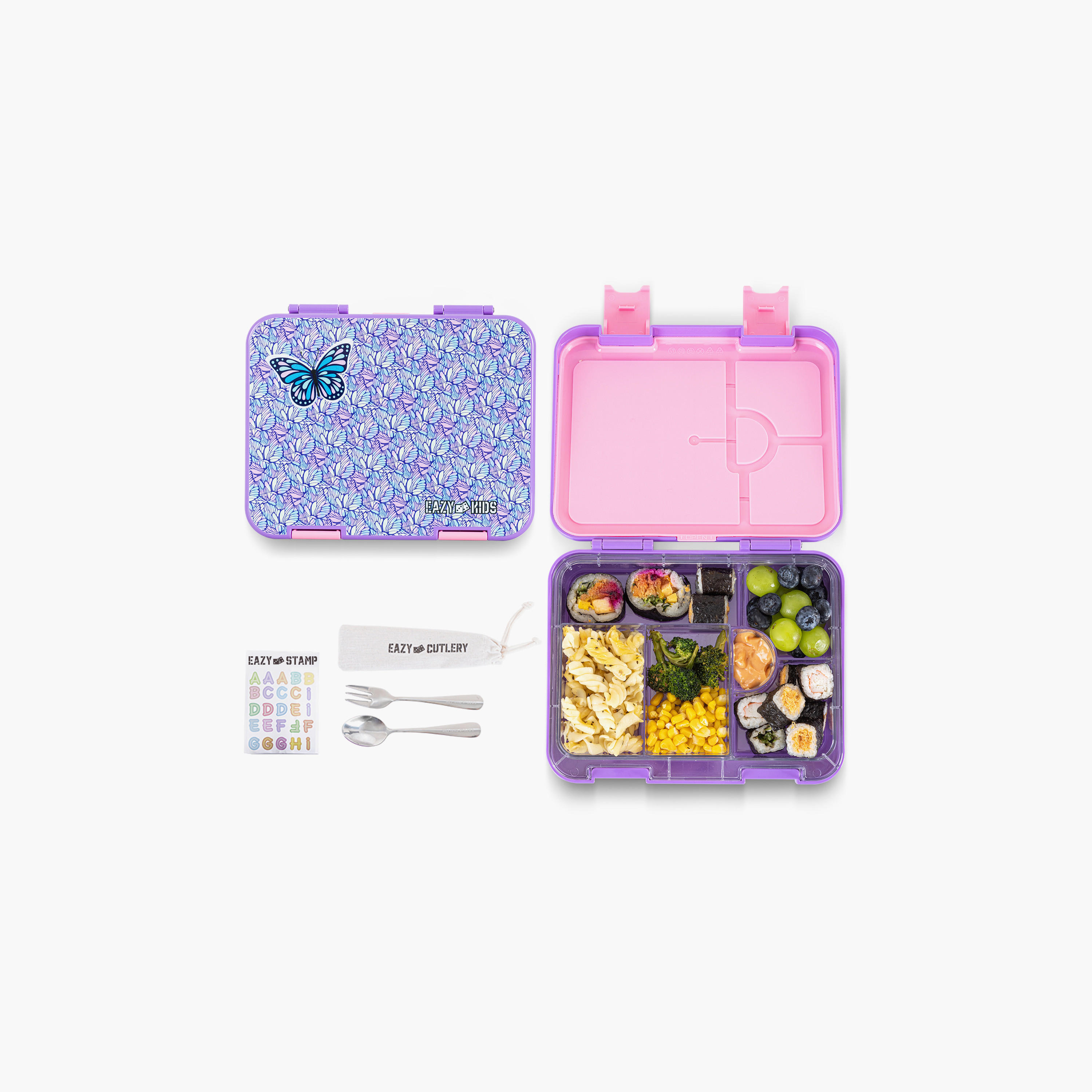 صندوق غداء بينتو للأطفال بطبعات فراشة مع حجرات قابلة للتحويل من إيزي كيدز-school-lunchessentials-lunchboxes-image-1