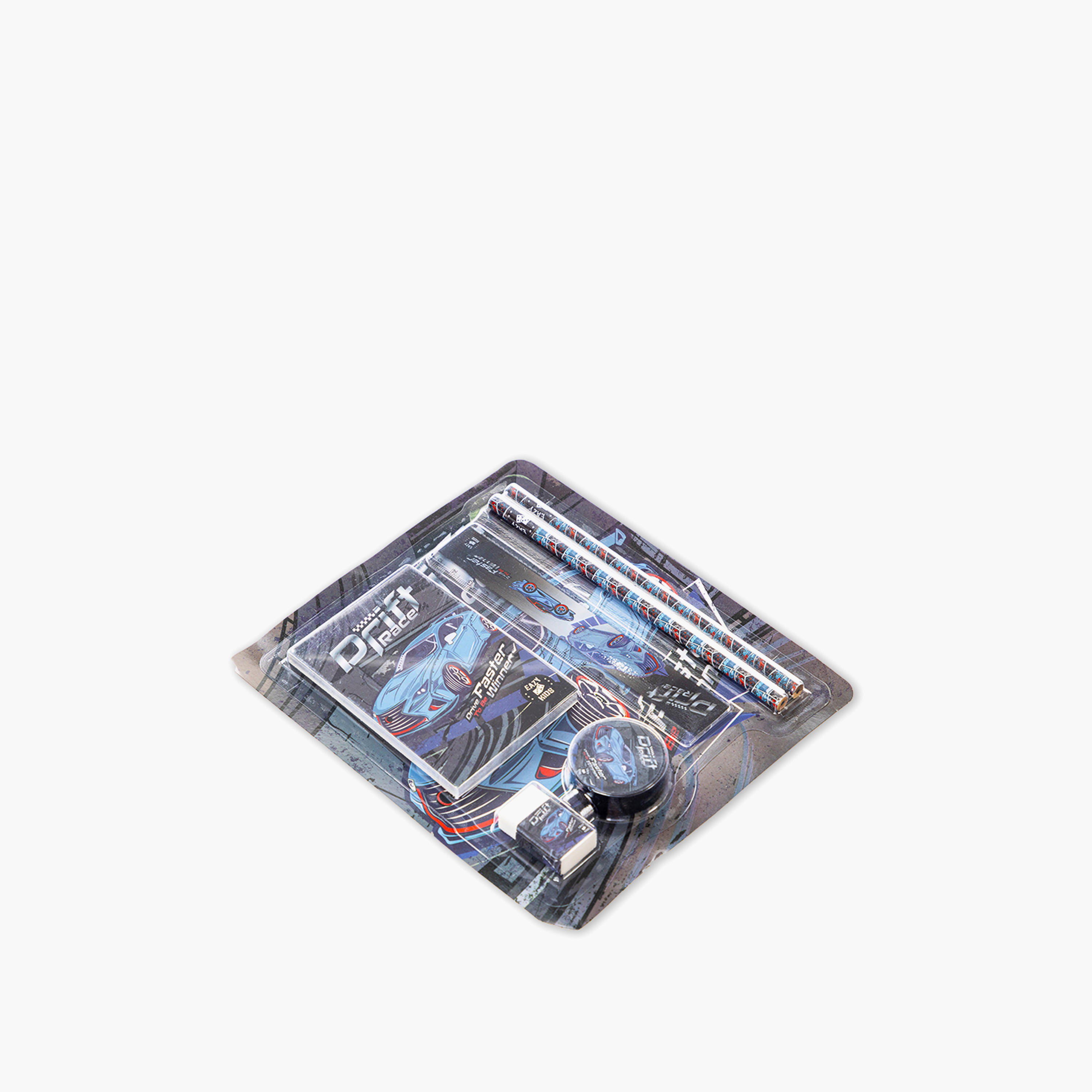 طقم أدوات قرطاسية دريفت ريسنج مع قلم رصاص ومسطرة ولاصقات ملاحظات من إيزي كيدز - 6 قطع-school-bagsandbackpacks-sets-image-1