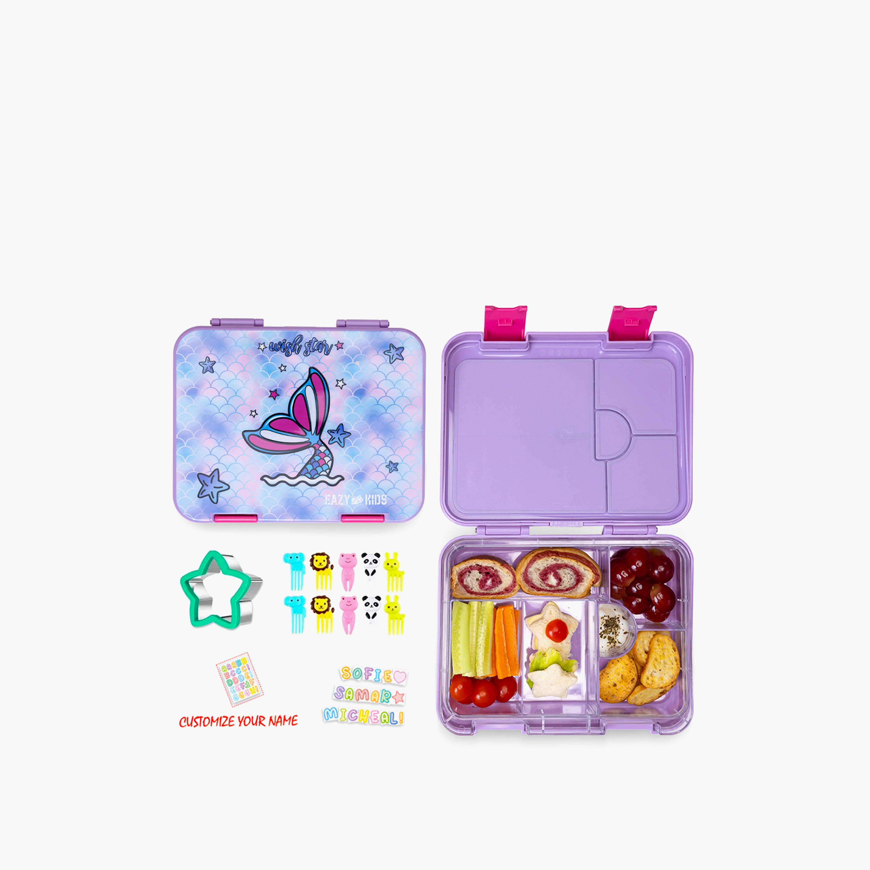 Eazy Kids Mermaid Convertible Bento Box for Girls with Sandwich Cutter-school-lunchessentials-lunchboxes-image-1