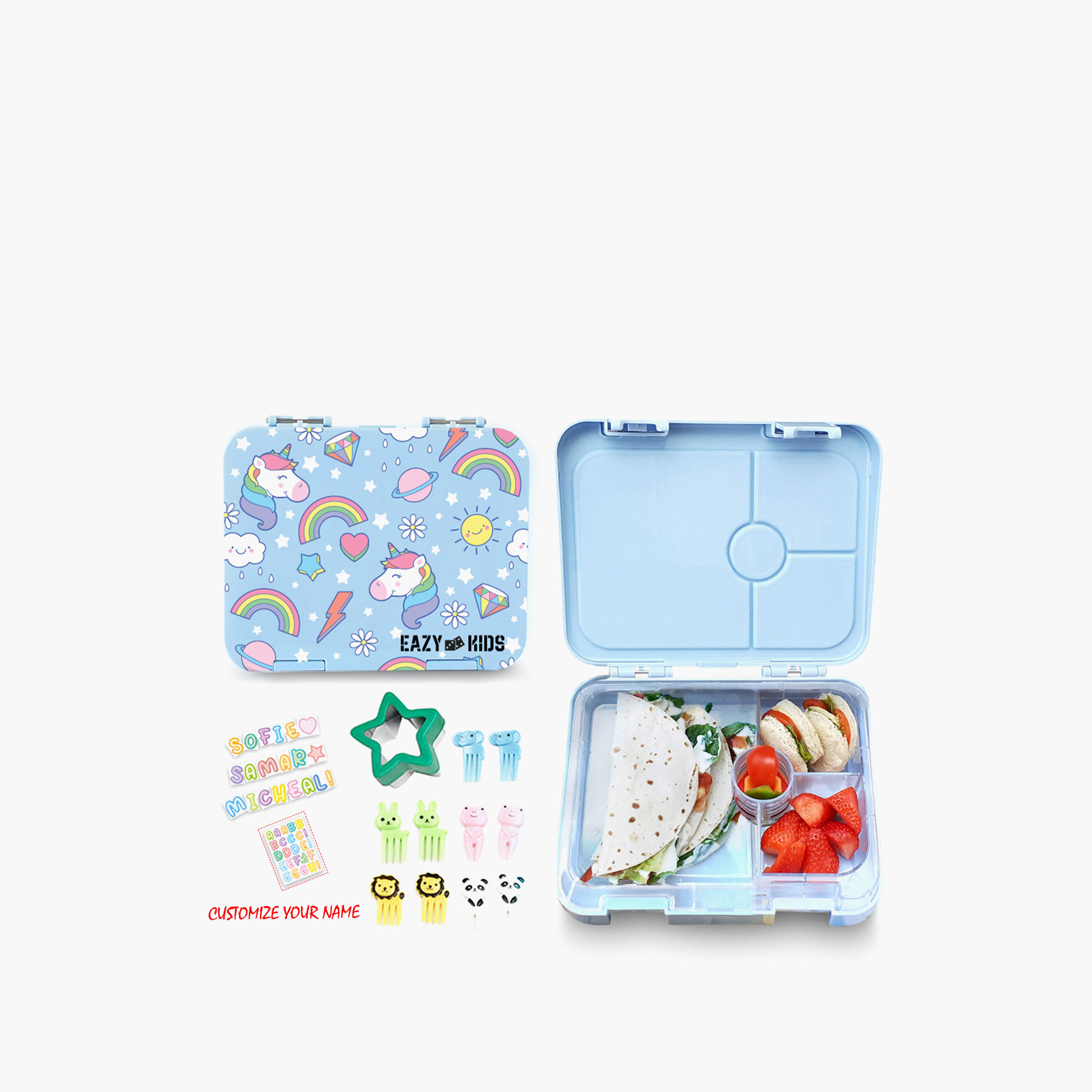 Eazy Kids Unicorn 4-Compartment Bento Box for Girls with Sandwich Cutter-school-lunchessentials-lunchboxes-image-1