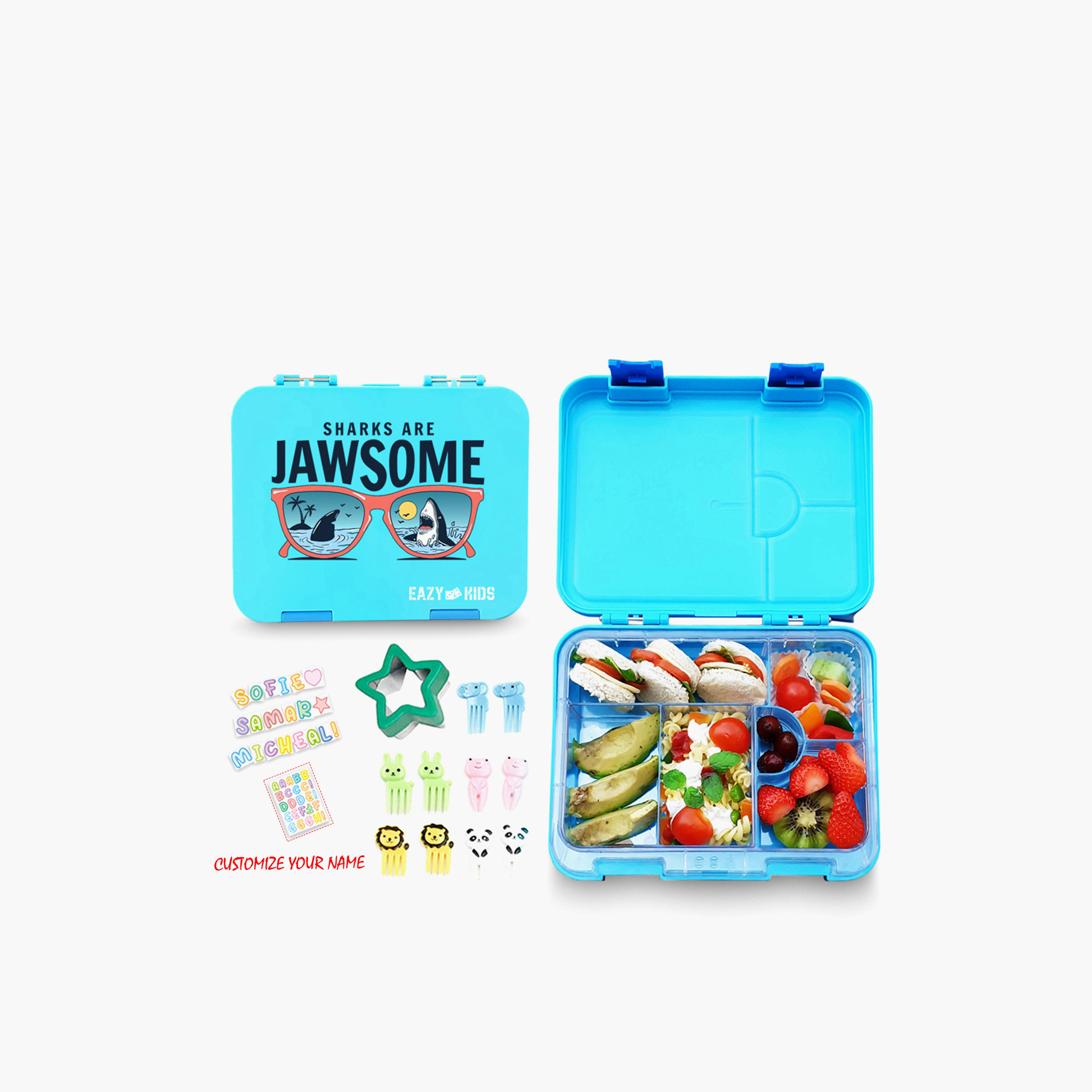 Eazy Kids Shark Convertible Bento Box for Kids with Sandwich Cutter-school-lunchessentials-lunchboxes-image-1