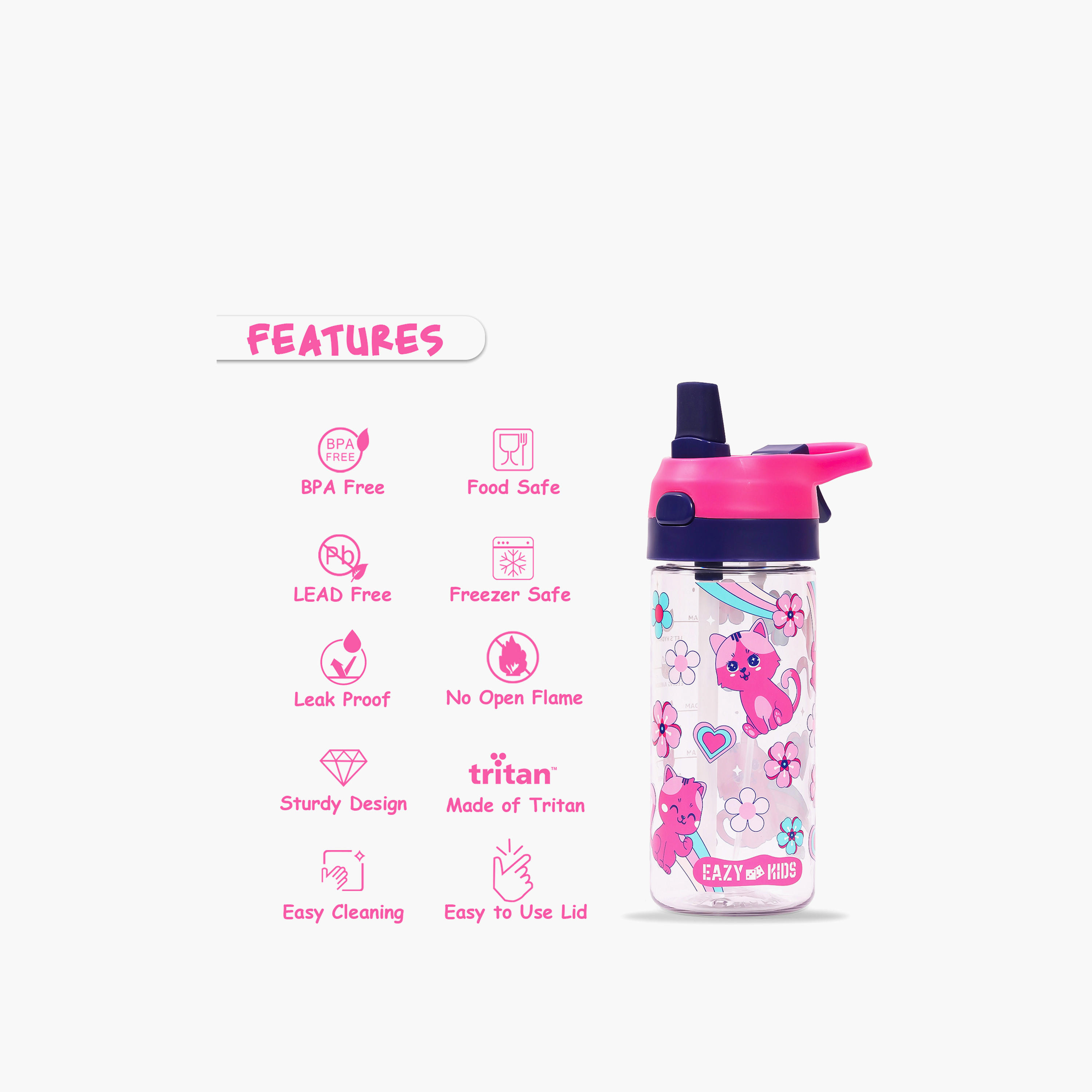 قارورة مياه تريتان بطبعات قطط مع بخّاخ من إيزي كيدز - 420 مل-school-waterbottles-image-4