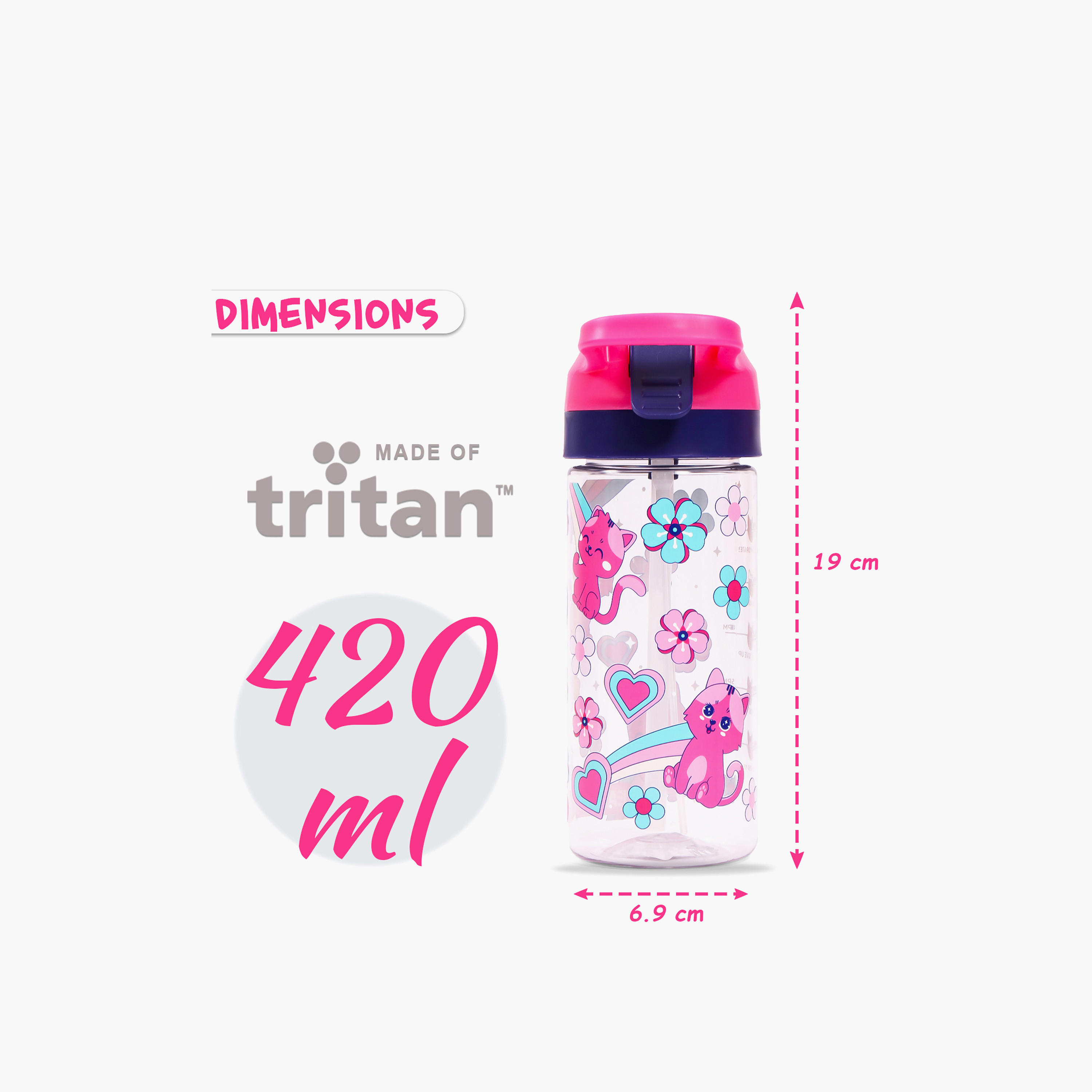 قارورة مياه تريتان بطبعات قطط مع بخّاخ من إيزي كيدز - 420 مل-school-waterbottles-image-6