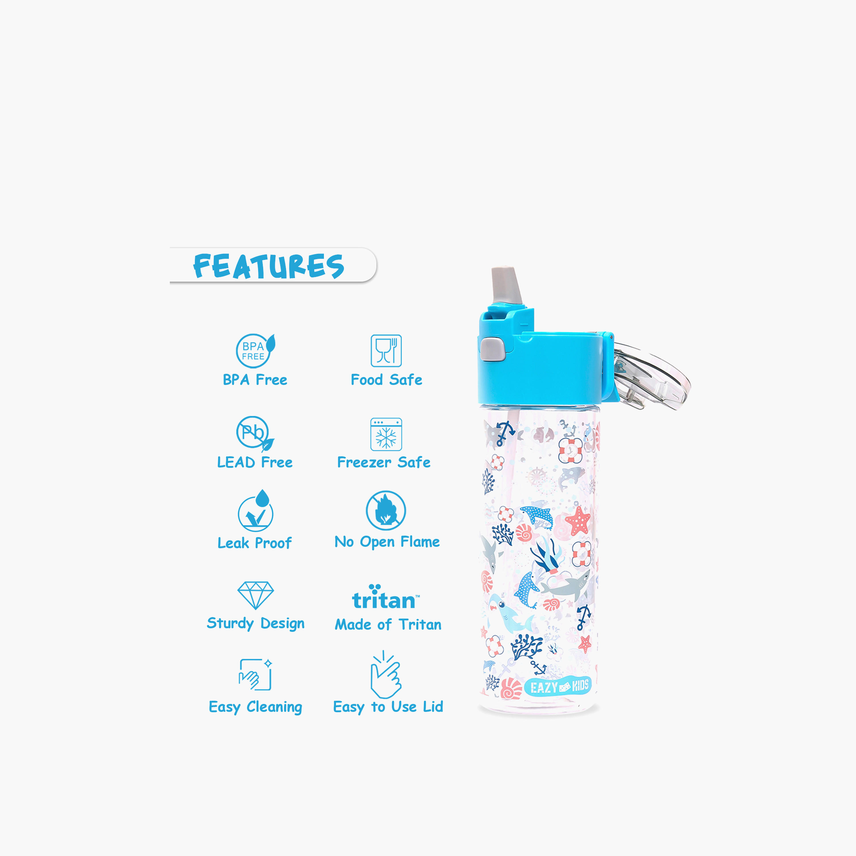 قارورة مياه ترايتان بطبعات قرش للأطفال من إيزي كيدز - 450 مل-school-waterbottles-image-5